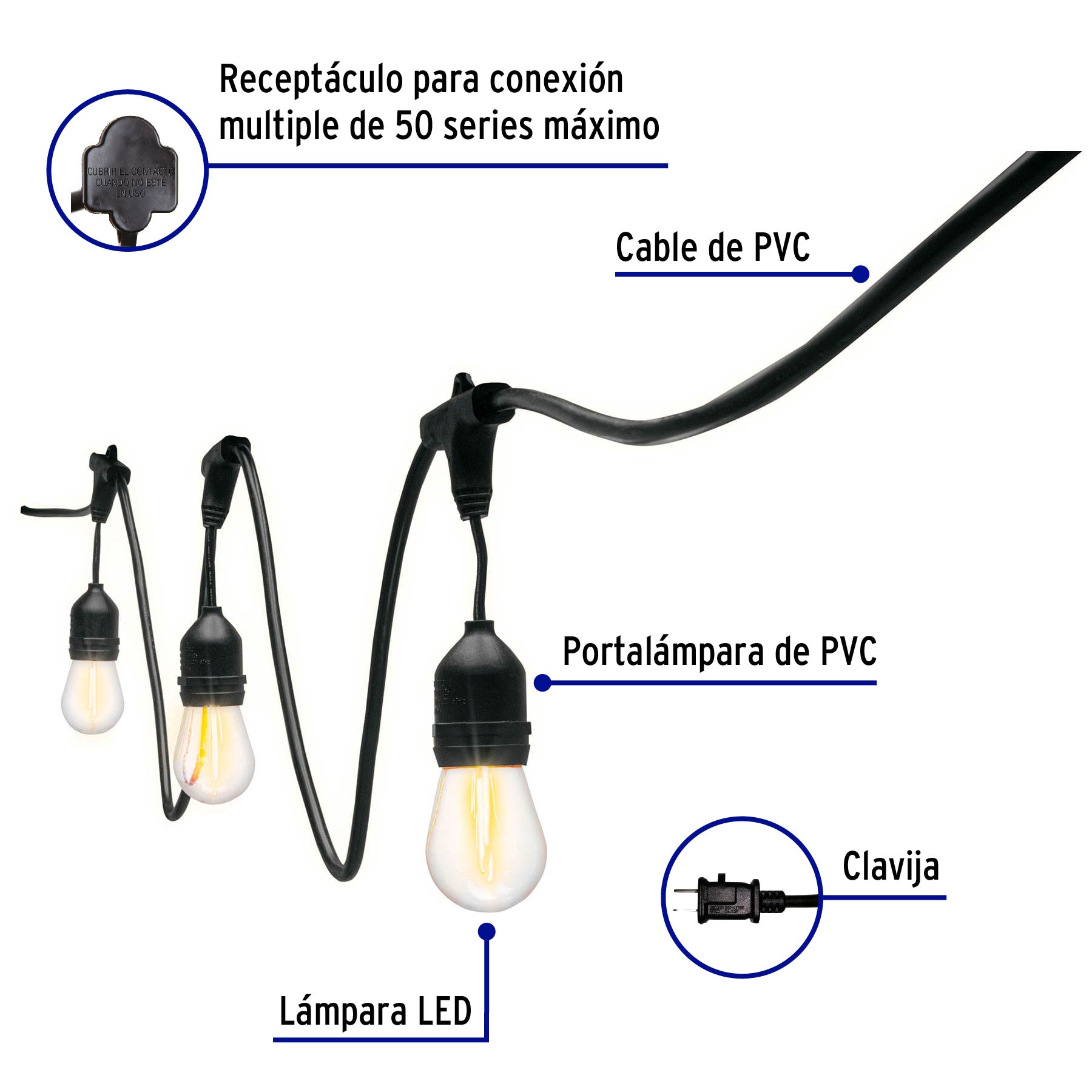 Serie de 7.3 m con 12 luces de LED para exterior, VOLTECK