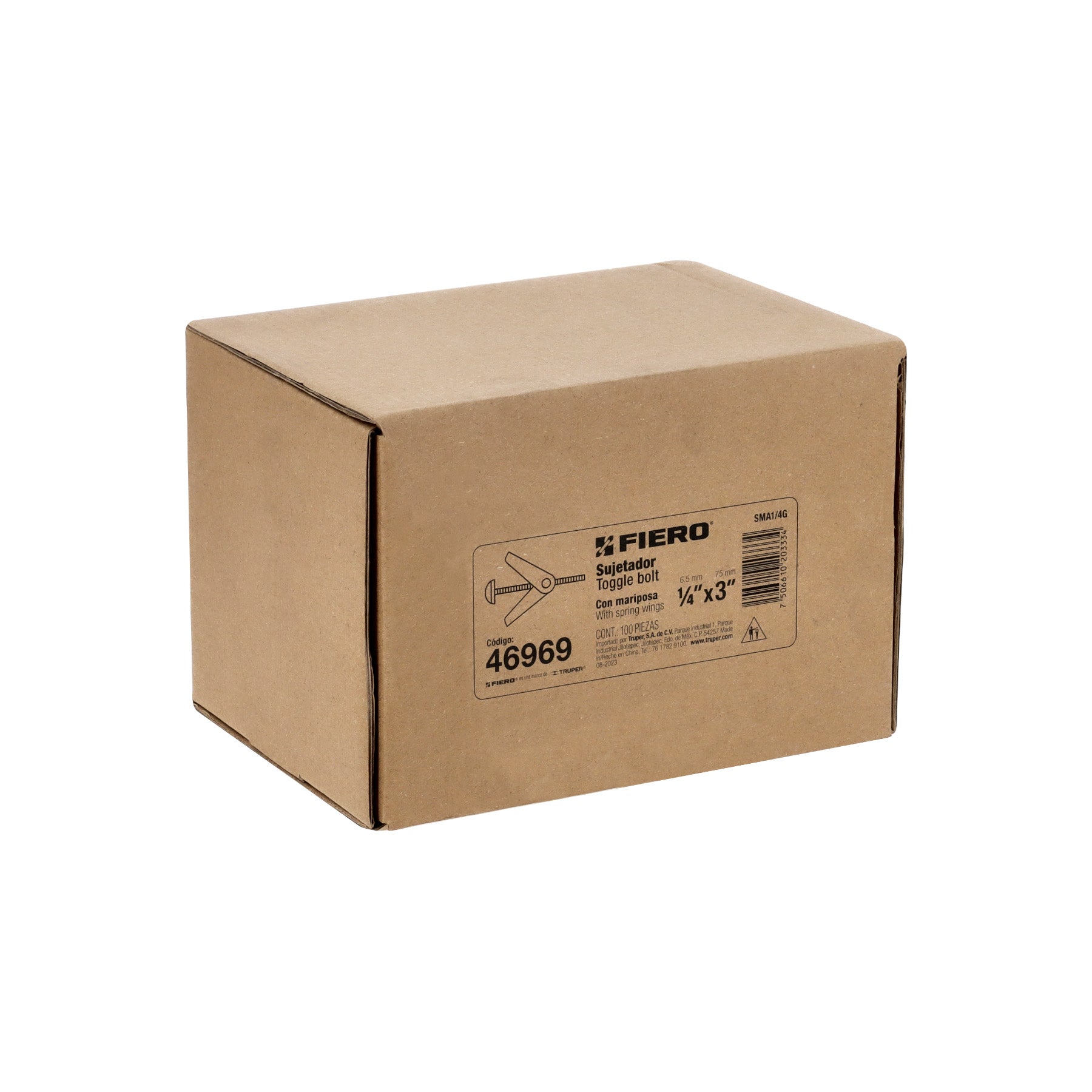 Caja con 100 sujetadores tipo mariposa de 1/4" x 3", FIERO
