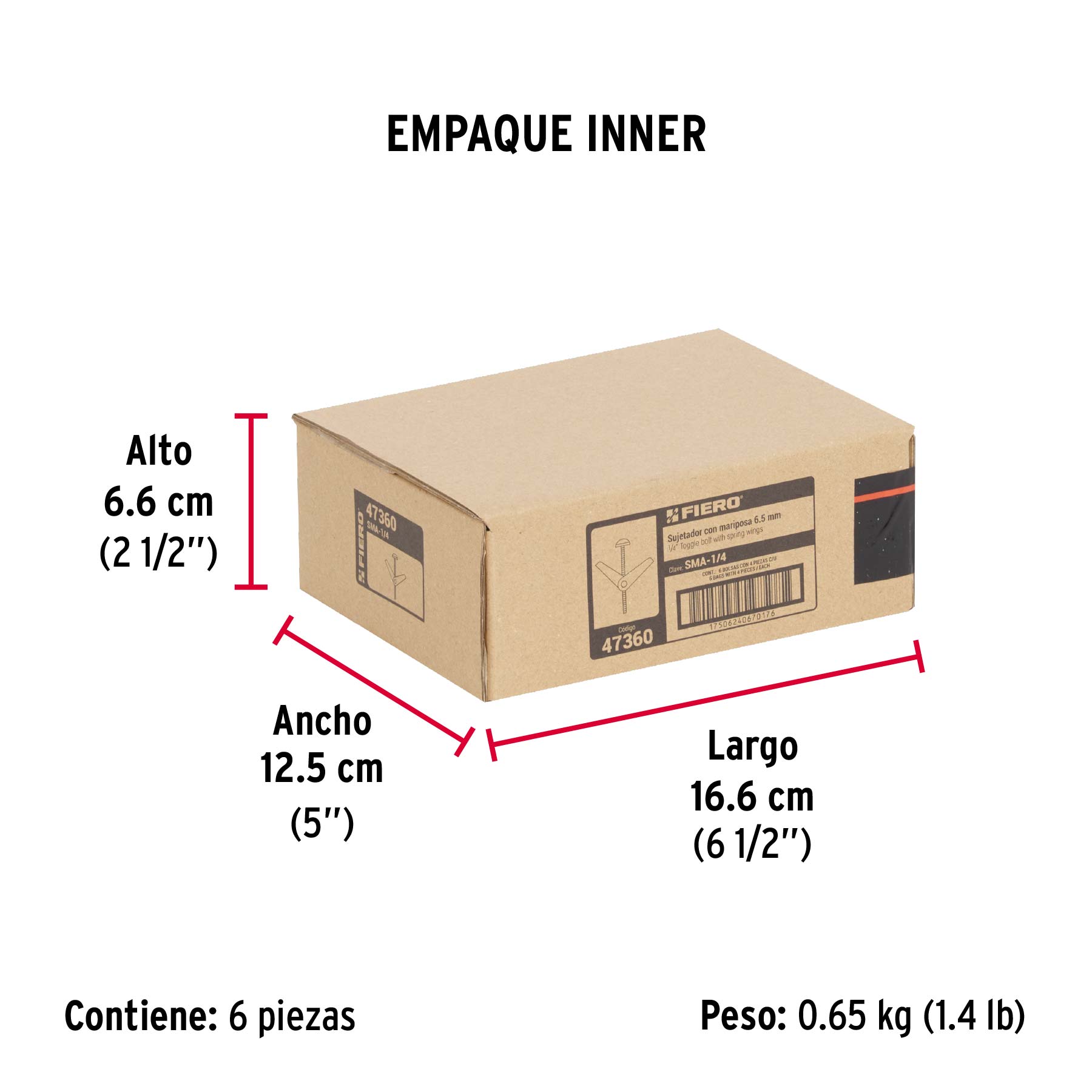 Bolsa con 4 sujetadores tipo mariposa de 1/4" x 3", FIERO - Empaque