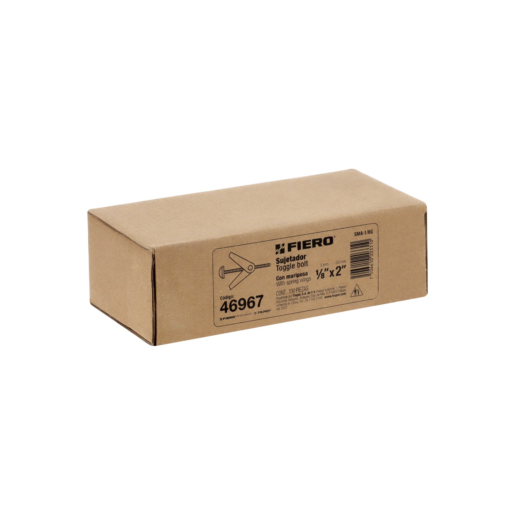 Caja con 100 sujetadores tipo mariposa de 1/8" x 2", FIERO