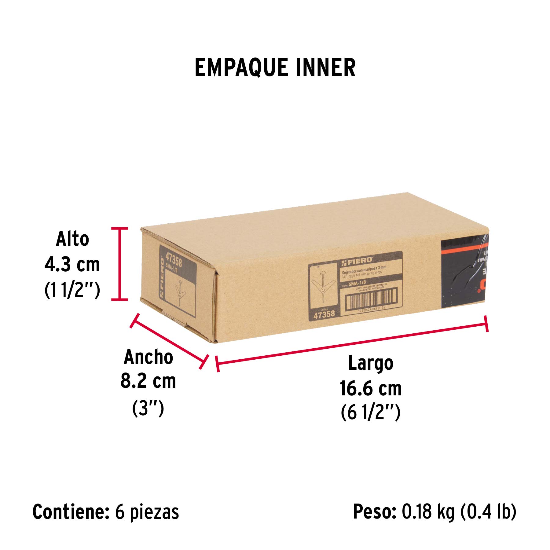 Bolsa con 4 sujetadores tipo mariposa de 1/8" x 2", FIERO - Empaque