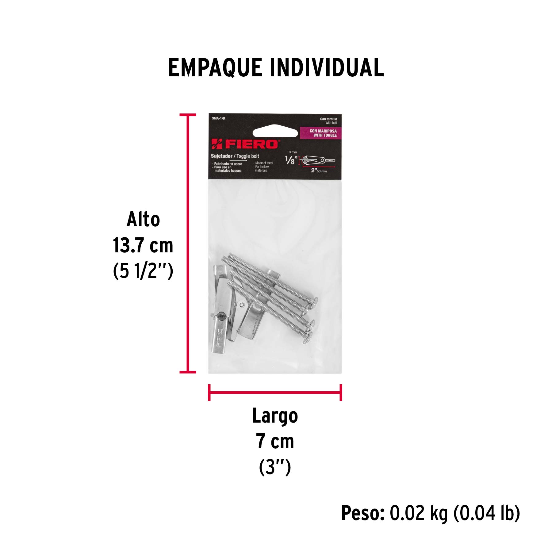 Bolsa con 4 sujetadores tipo mariposa de 1/8" x 2", FIERO - Empaque