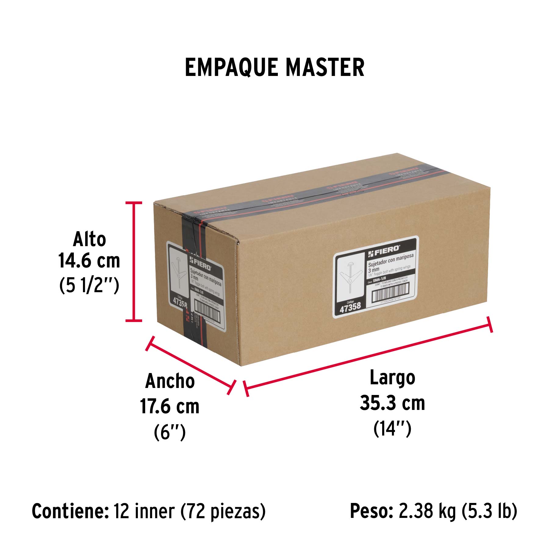 Bolsa con 4 sujetadores tipo mariposa de 1/8" x 2", FIERO - Empaque