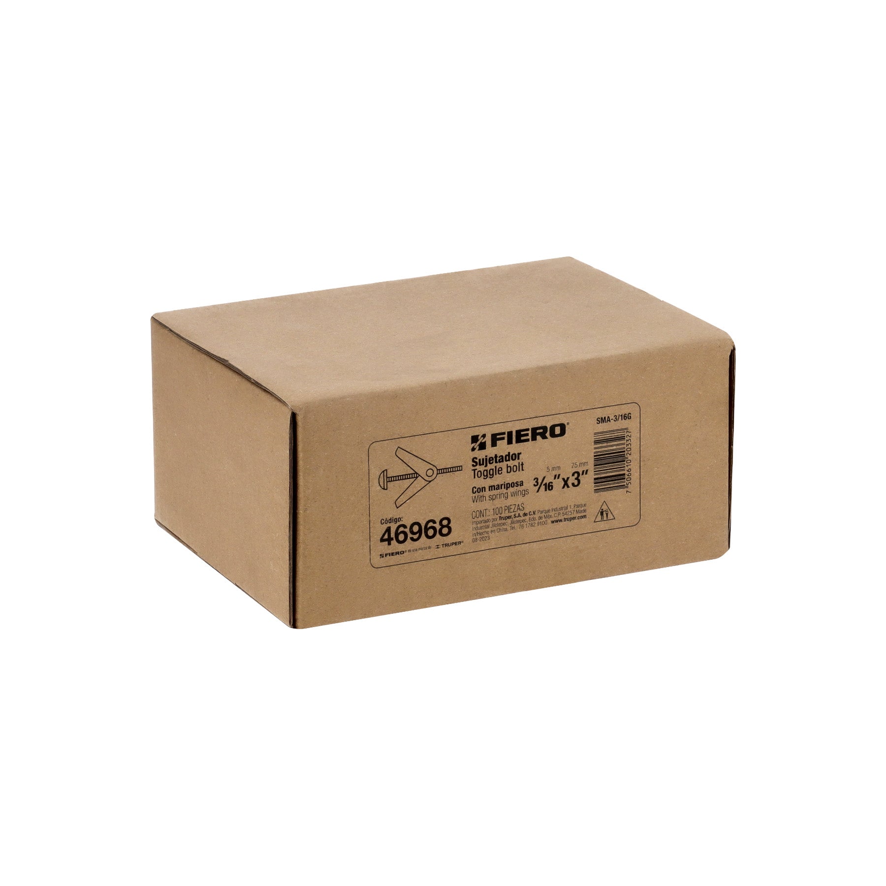 Caja con 100 sujetadores tipo mariposa de 3/16" x 3", FIERO