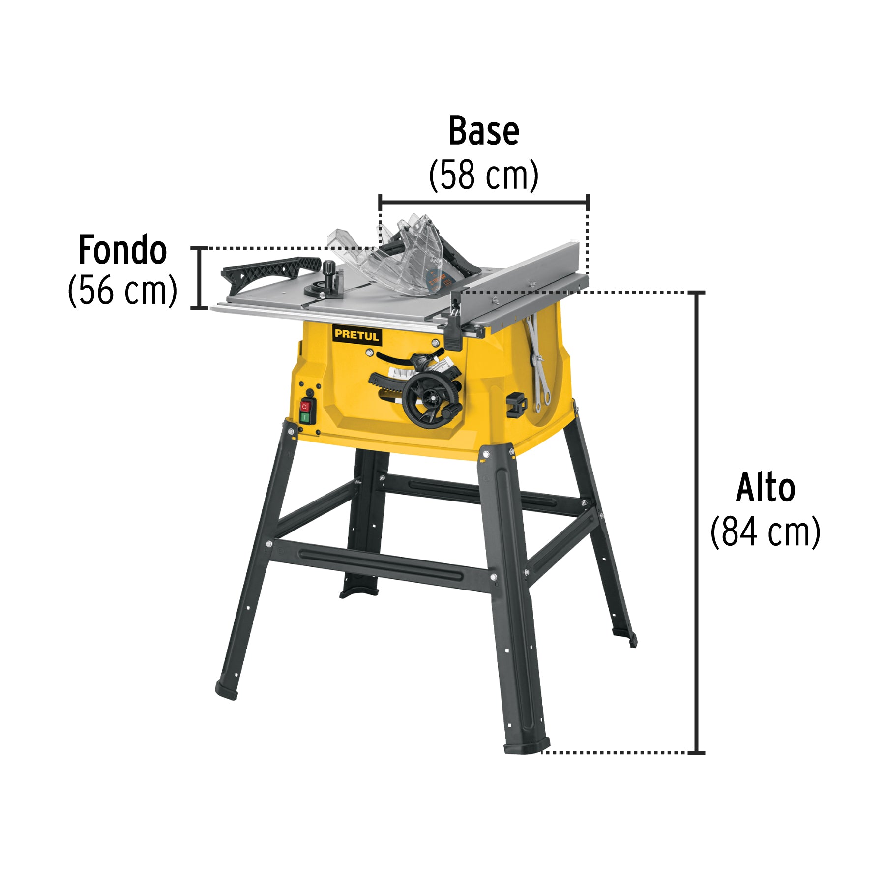 Sierra de mesa 10", 2-1/2 HP (1900 W), con base, PRETUL
