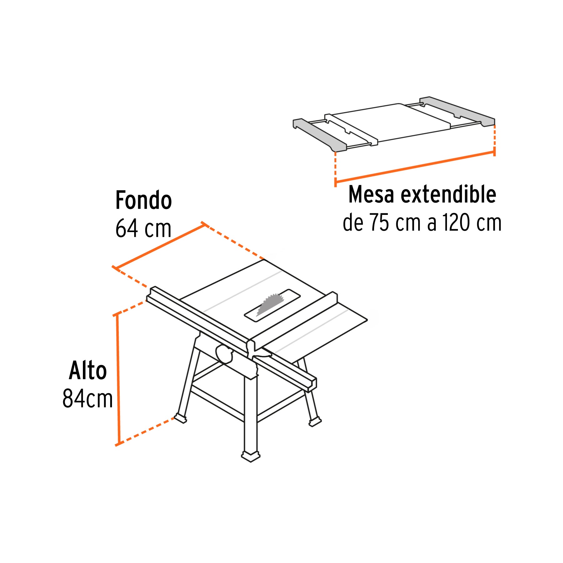 Sierra de mesa 10", 2-1/2 HP (1900 W), con base, TRUPER