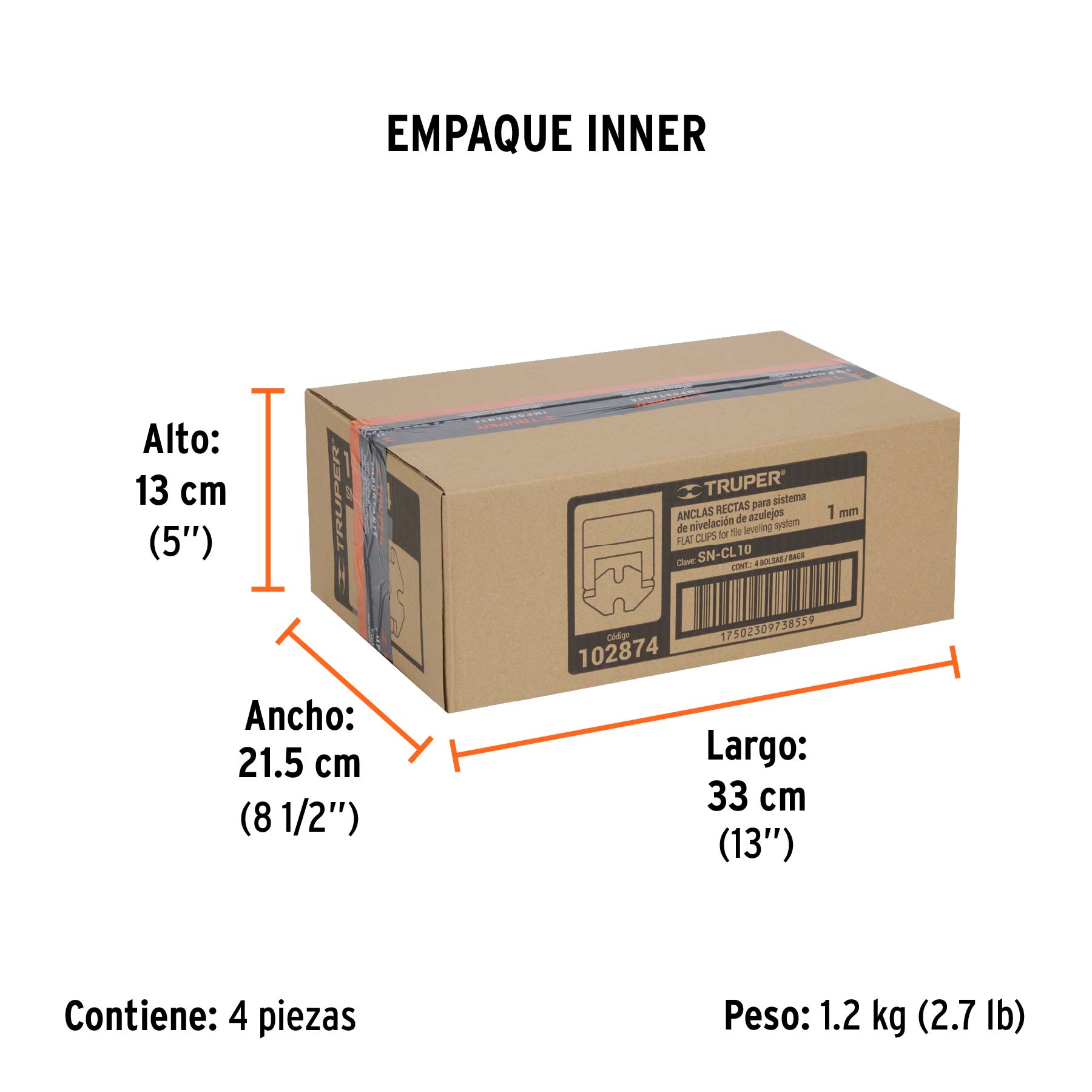 Bolsa con 100 anclas de 1 mm, para nivelación de azulejos - Empaque