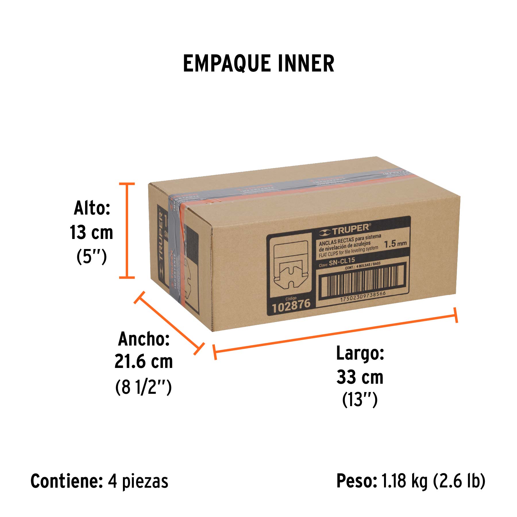 Bolsa con 100 anclas de 1.5 mm, para nivelación de azulejos - Empaque