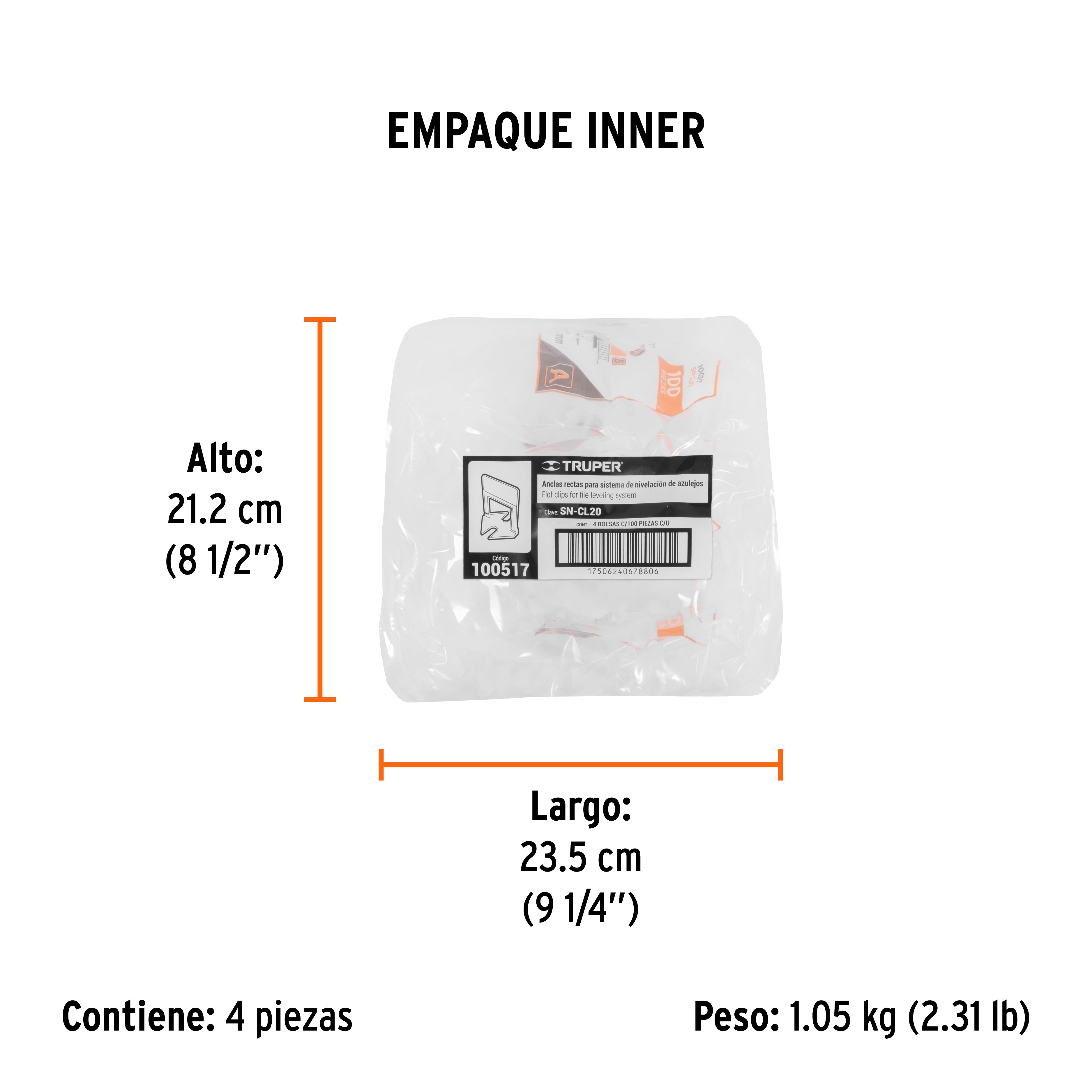 Bolsa con 100 anclas de 2 mm, para nivelación de azulejos - Empaque