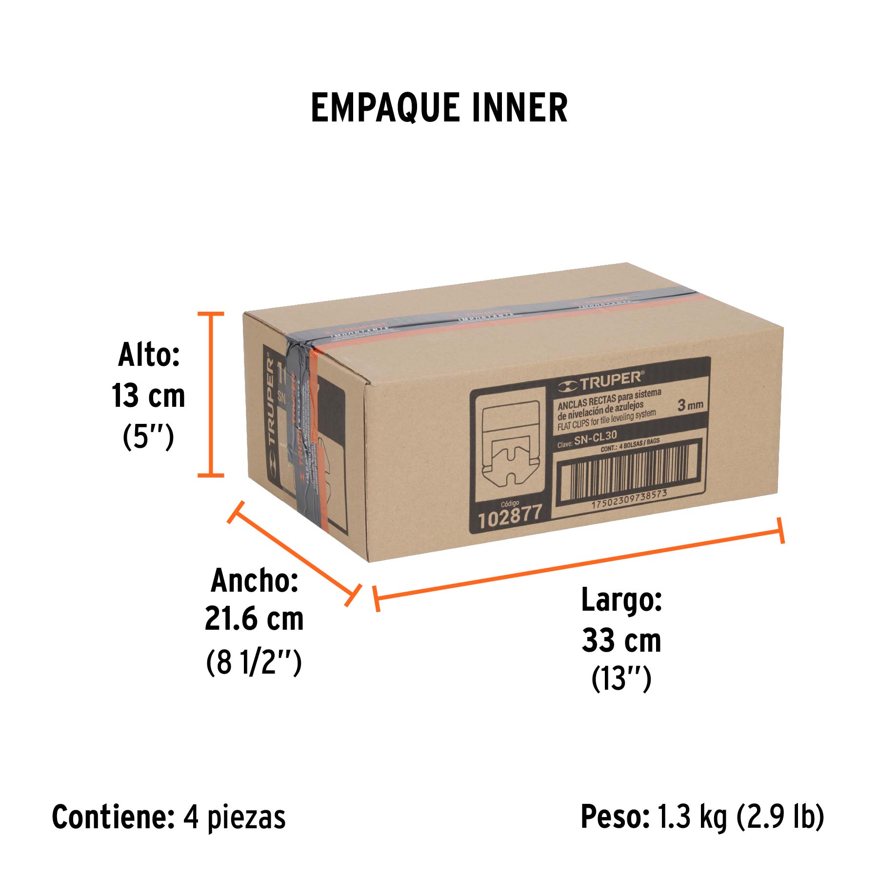 Bolsa con 100 anclas de 3 mm, para nivelación de azulejos - Empaque