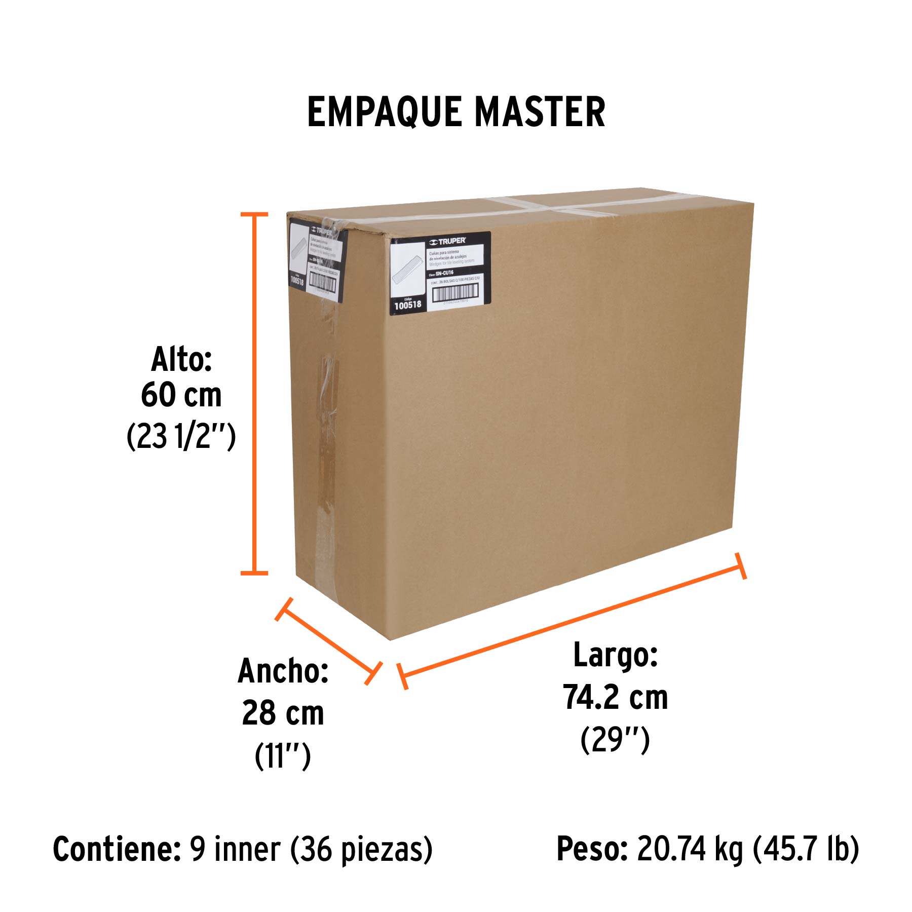 Bolsa con 100 cuñas para nivelación de azulejos, TRUPER - Empaque