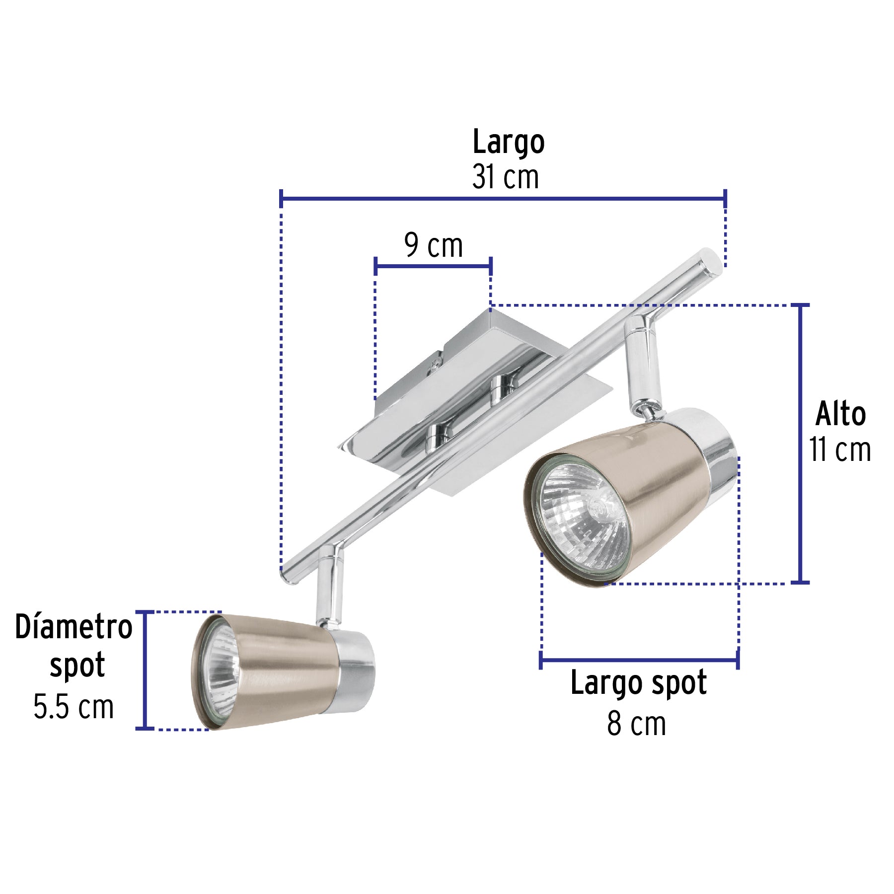 Luminario de sobreponer con 2 spots base GU10, VOLTECK