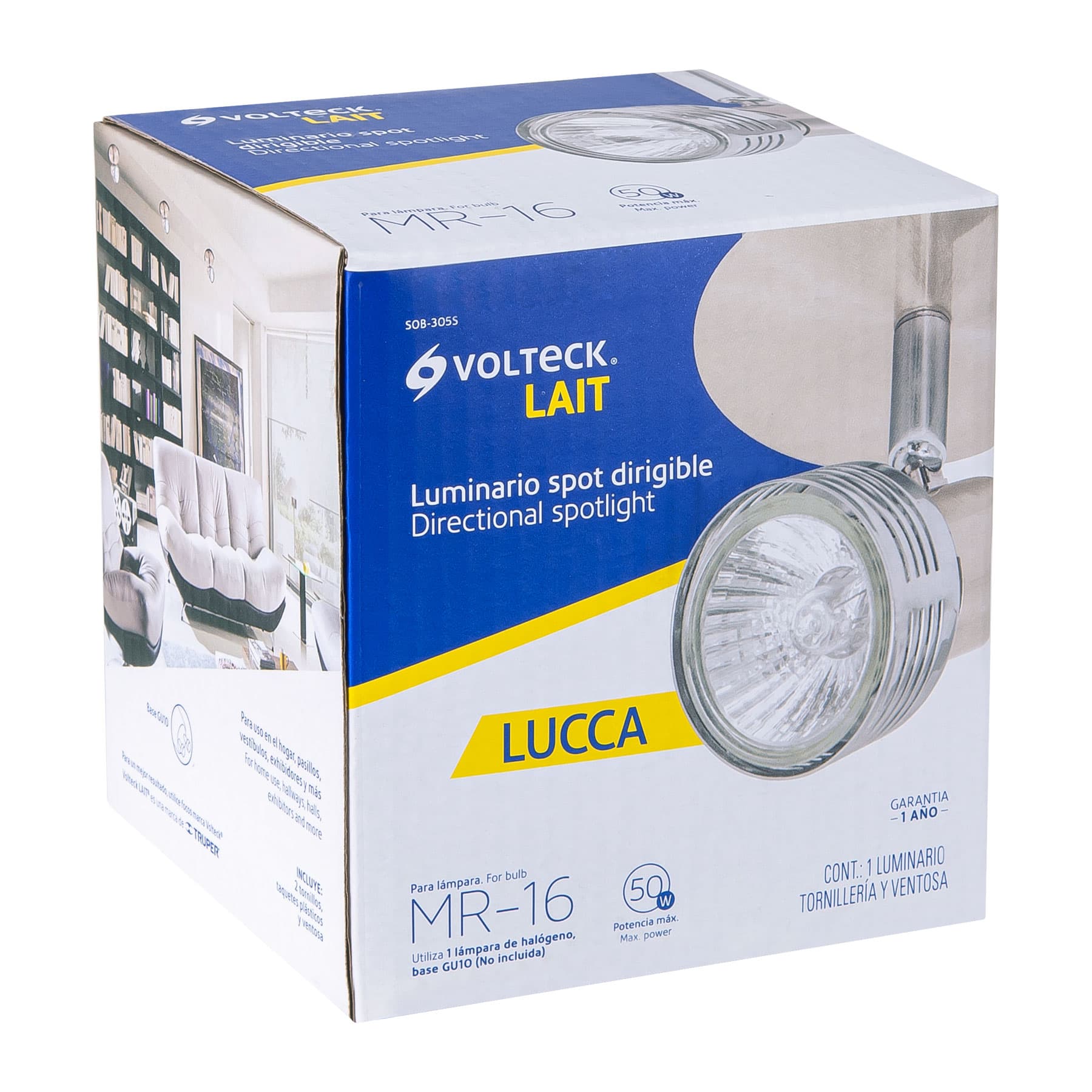 Luminario de sobreponer con 1 spot base GU10, VOLTECK