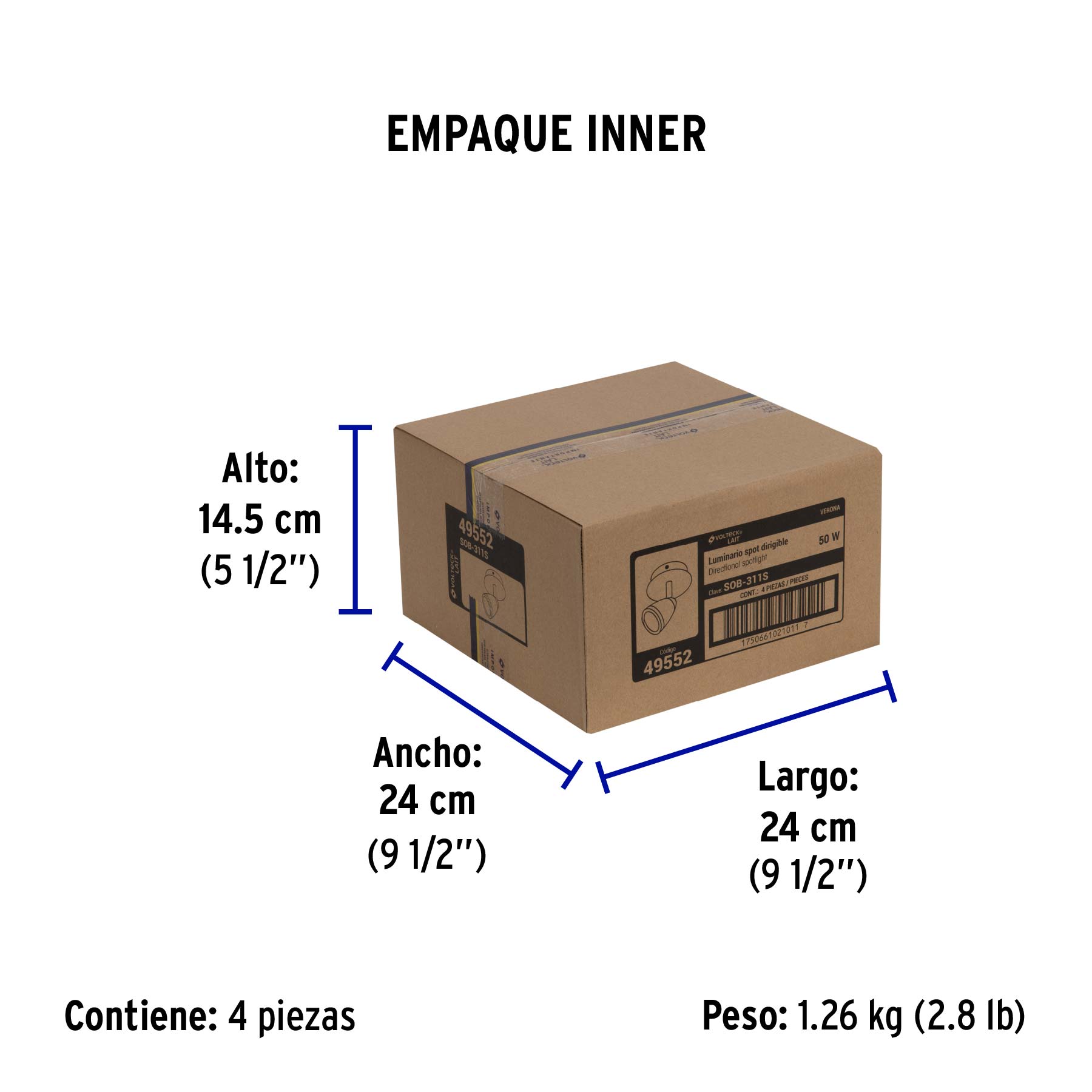 Luminario de sobreponer 1 spot base GU10, Verona, VOLTECK - Empaque