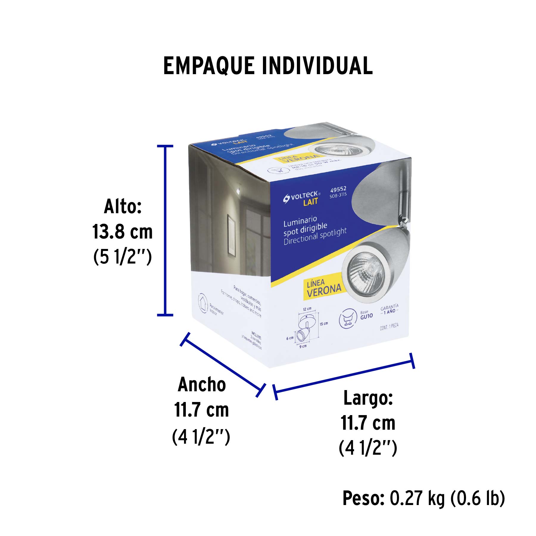 Luminario de sobreponer 1 spot base GU10, Verona, VOLTECK - Empaque
