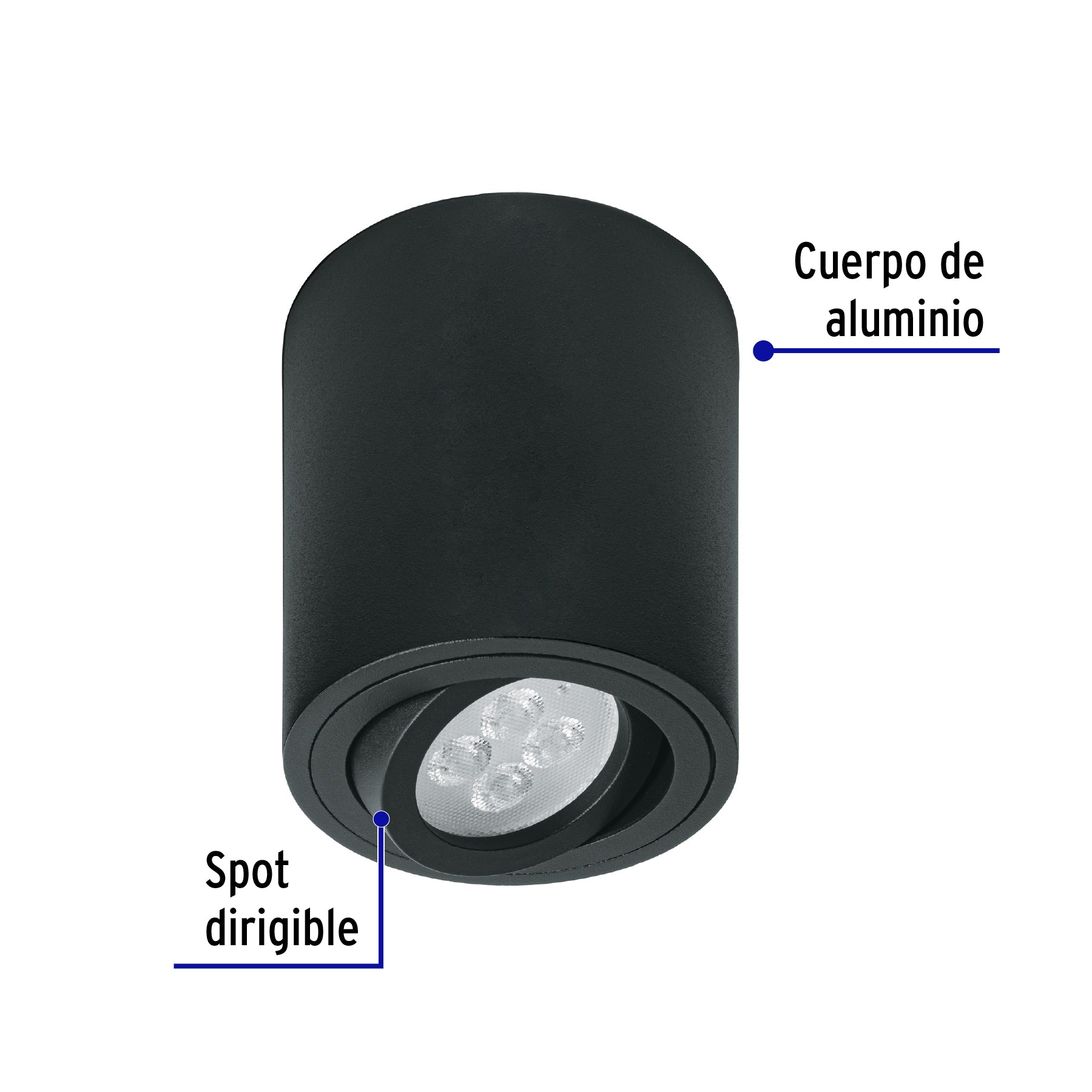 Luminario de sobreponer con spot dirigible, redondo, negro