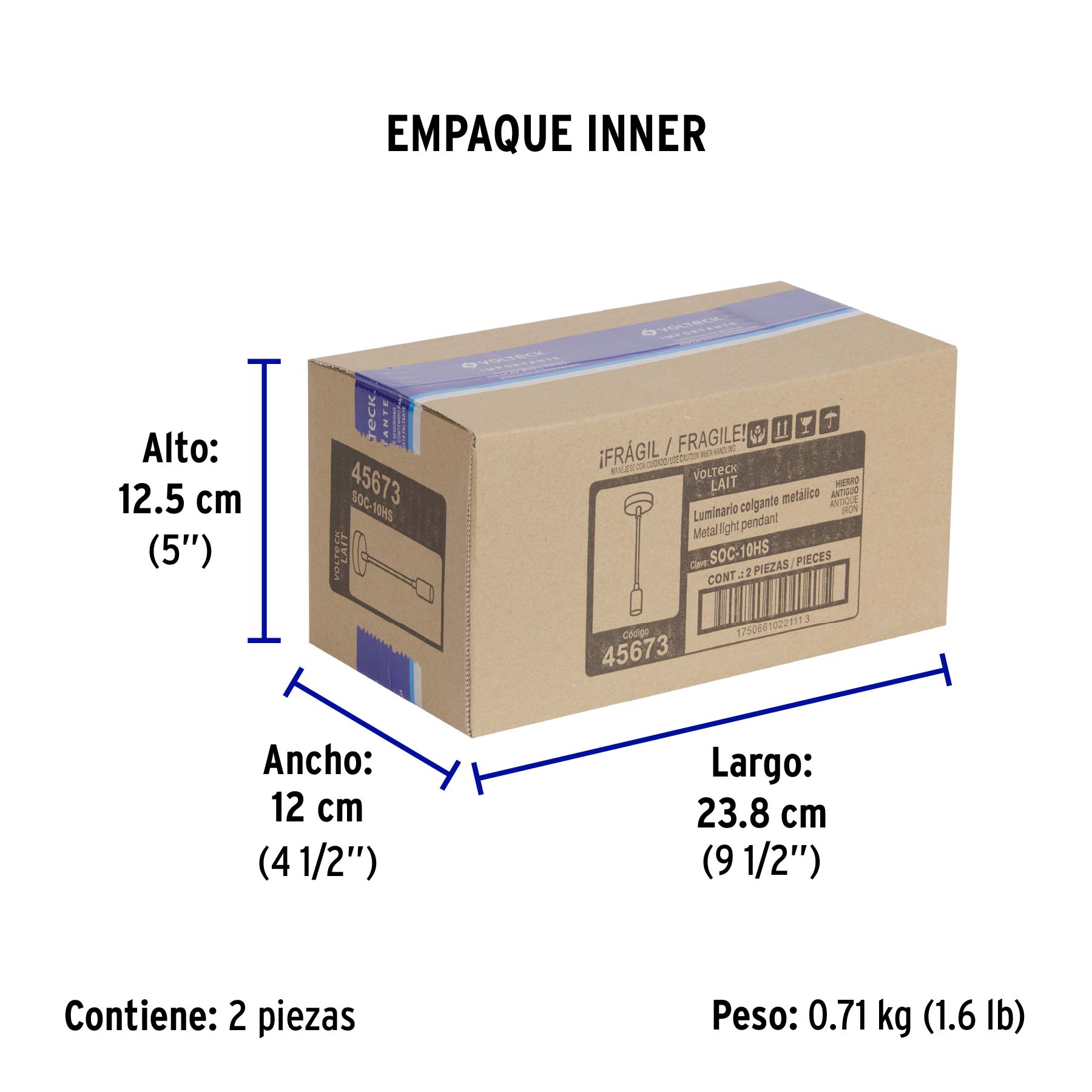 Socket colgante metálico, hierro antiguo, VOLTECK - Empaque