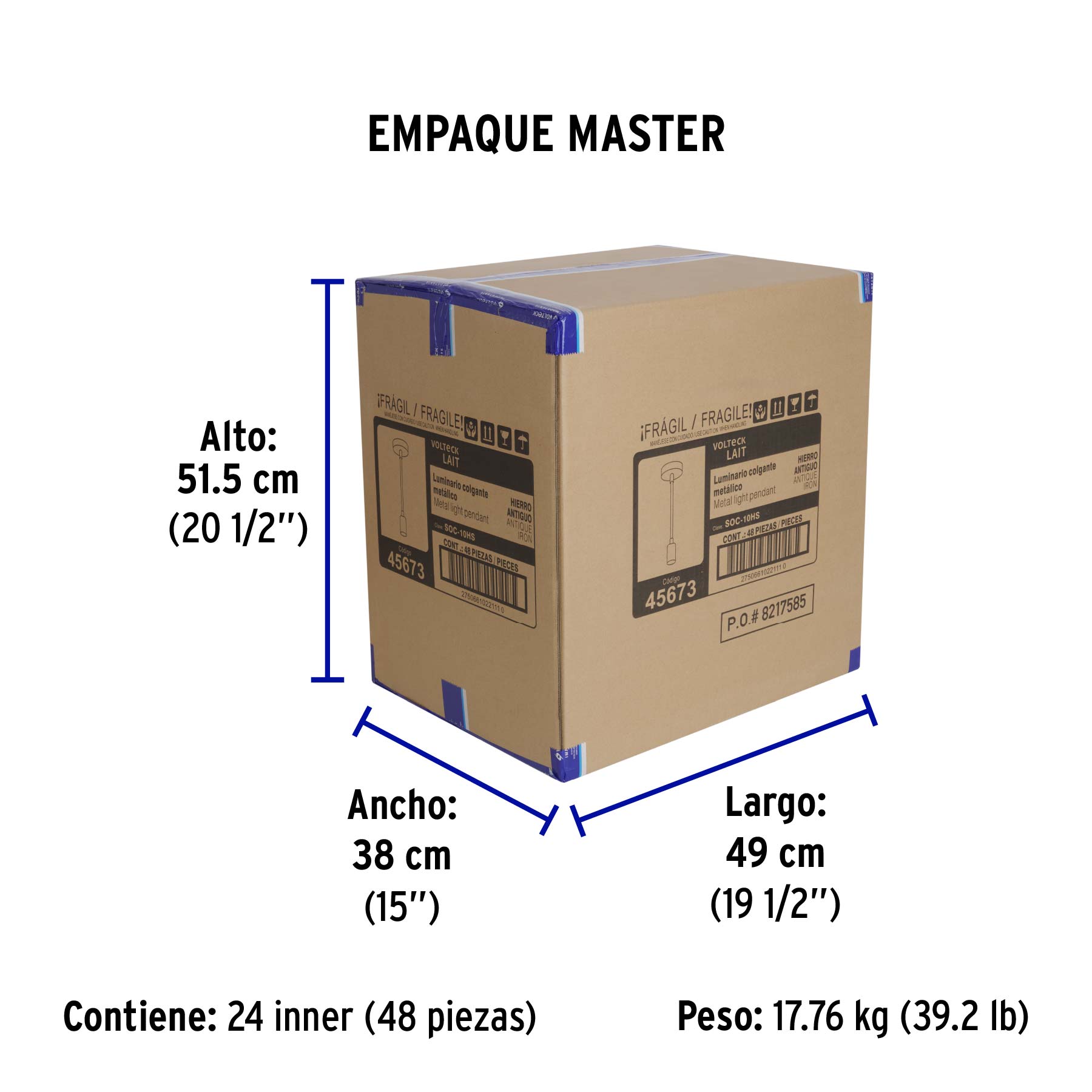 Socket colgante metálico, hierro antiguo, VOLTECK - Empaque