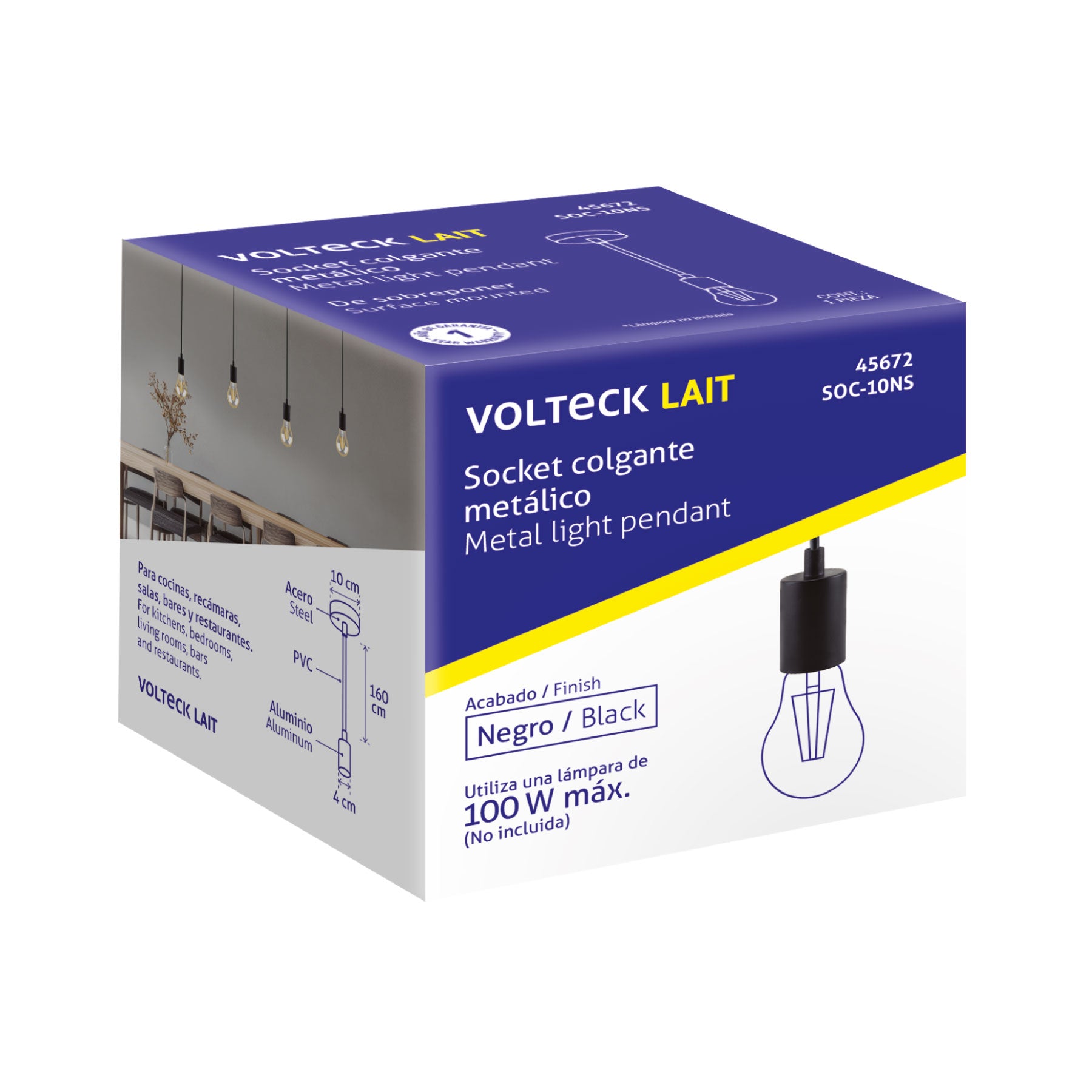 Socket colgante metálico, negro, VOLTECK
