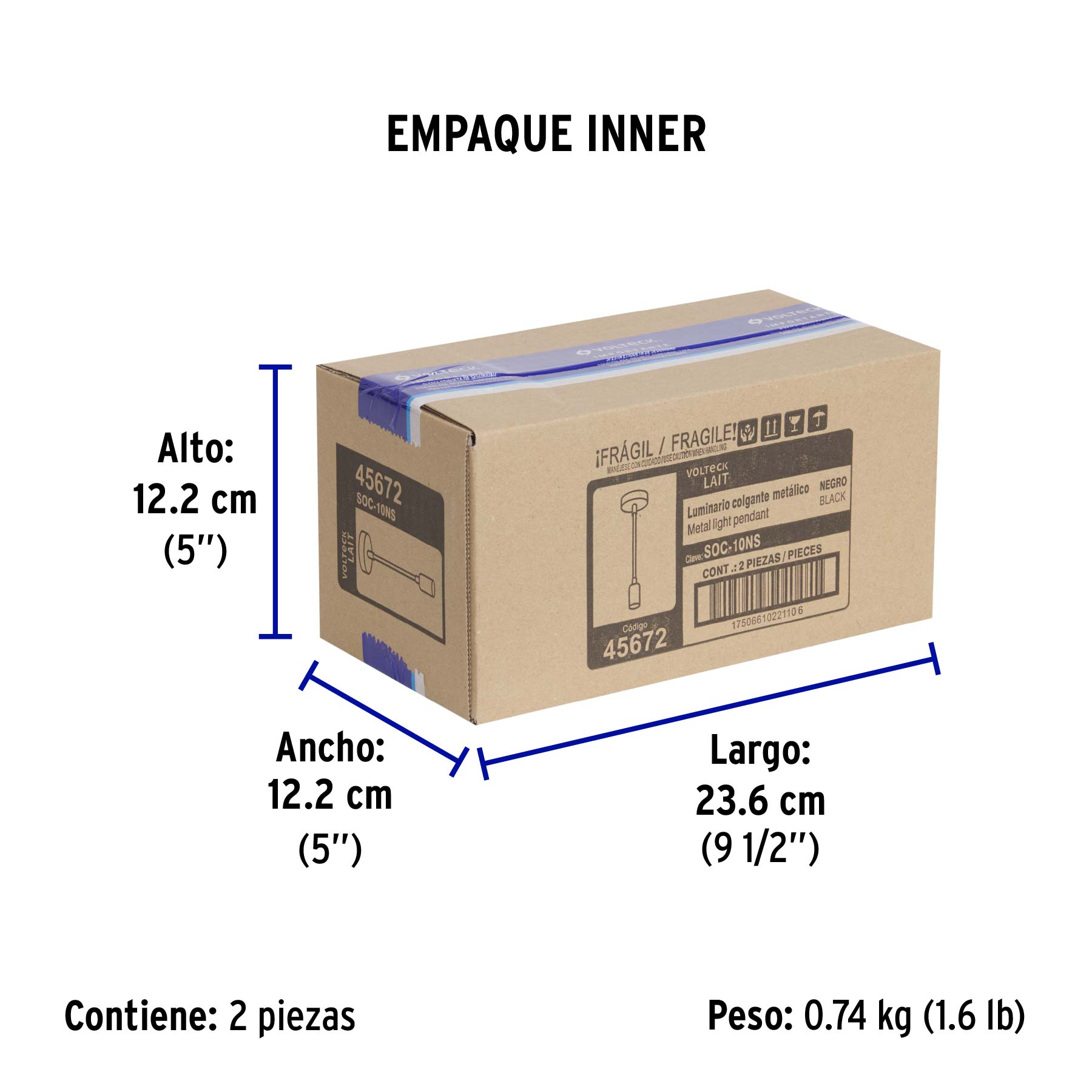 Socket colgante metálico, negro, VOLTECK - Empaque