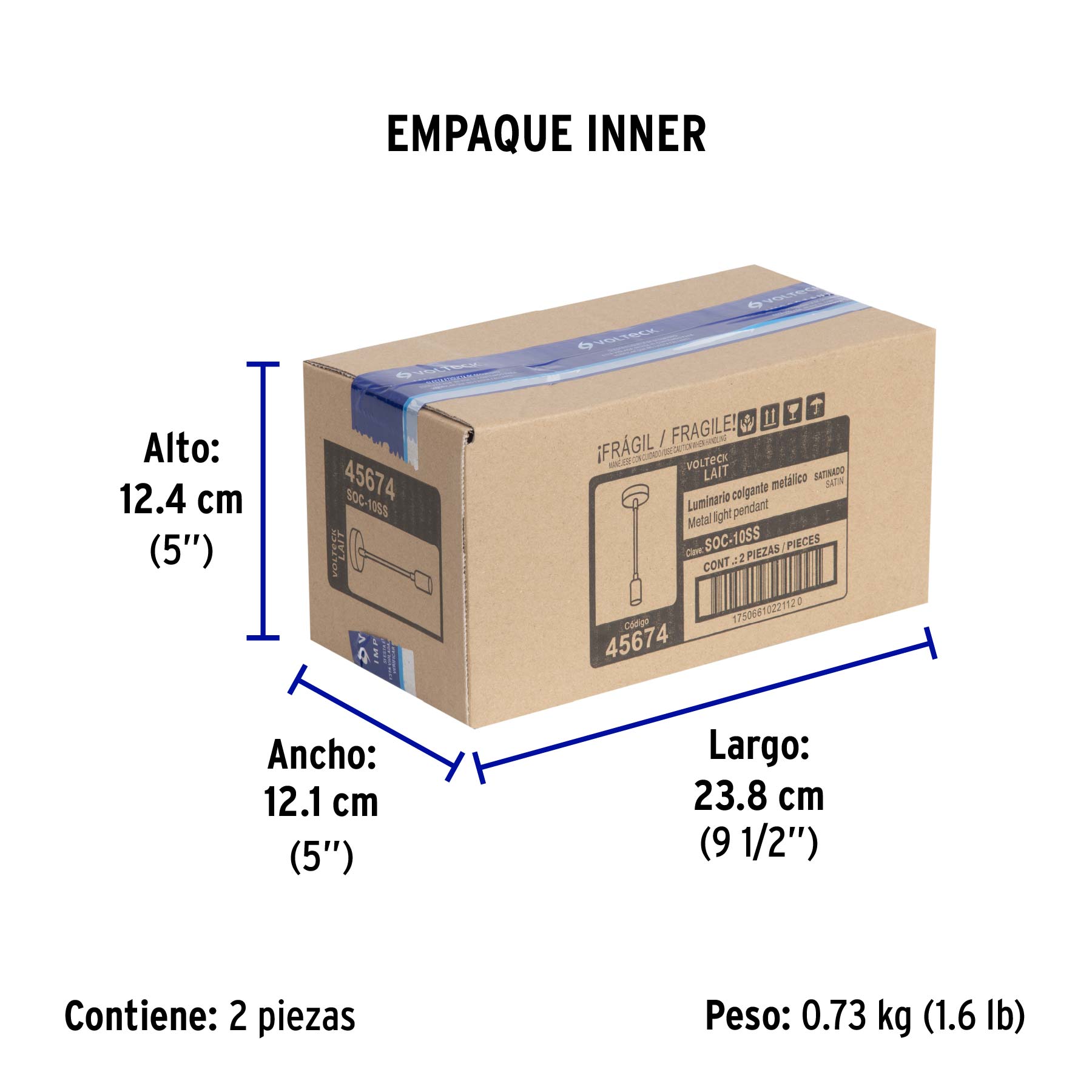 Socket colgante metálico, satín, VOLTECK - Empaque
