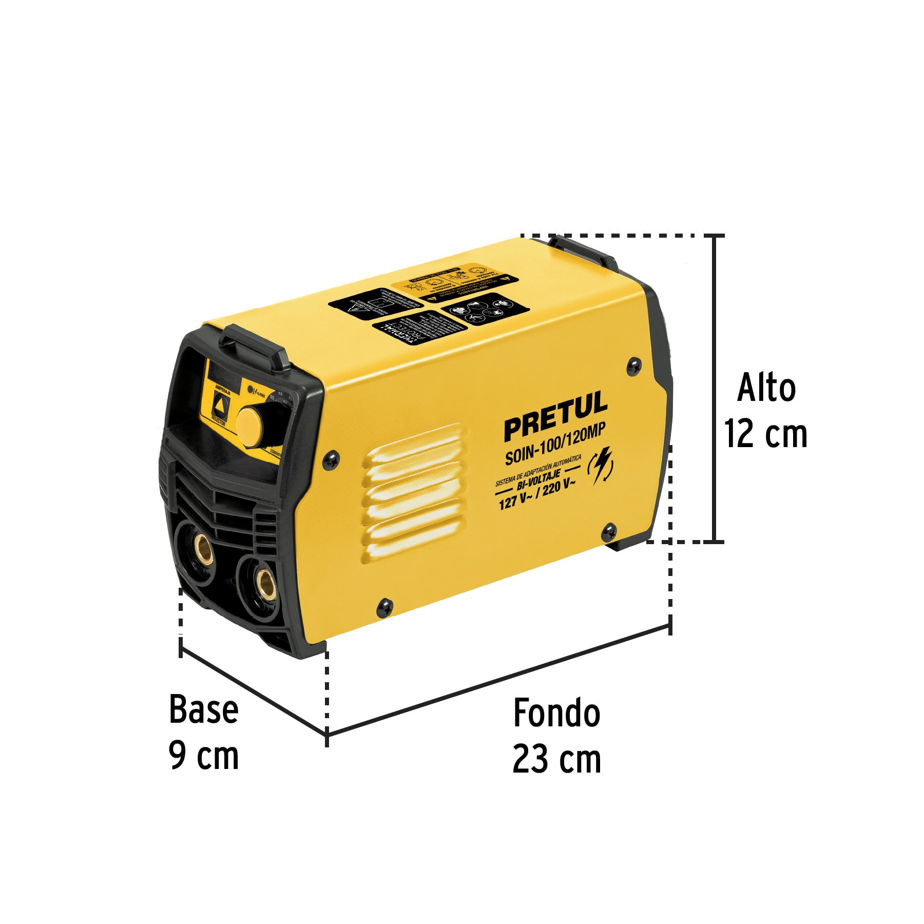 Mini soldadora inversora 130A, bi-voltaje, 127/220V, PRETUL