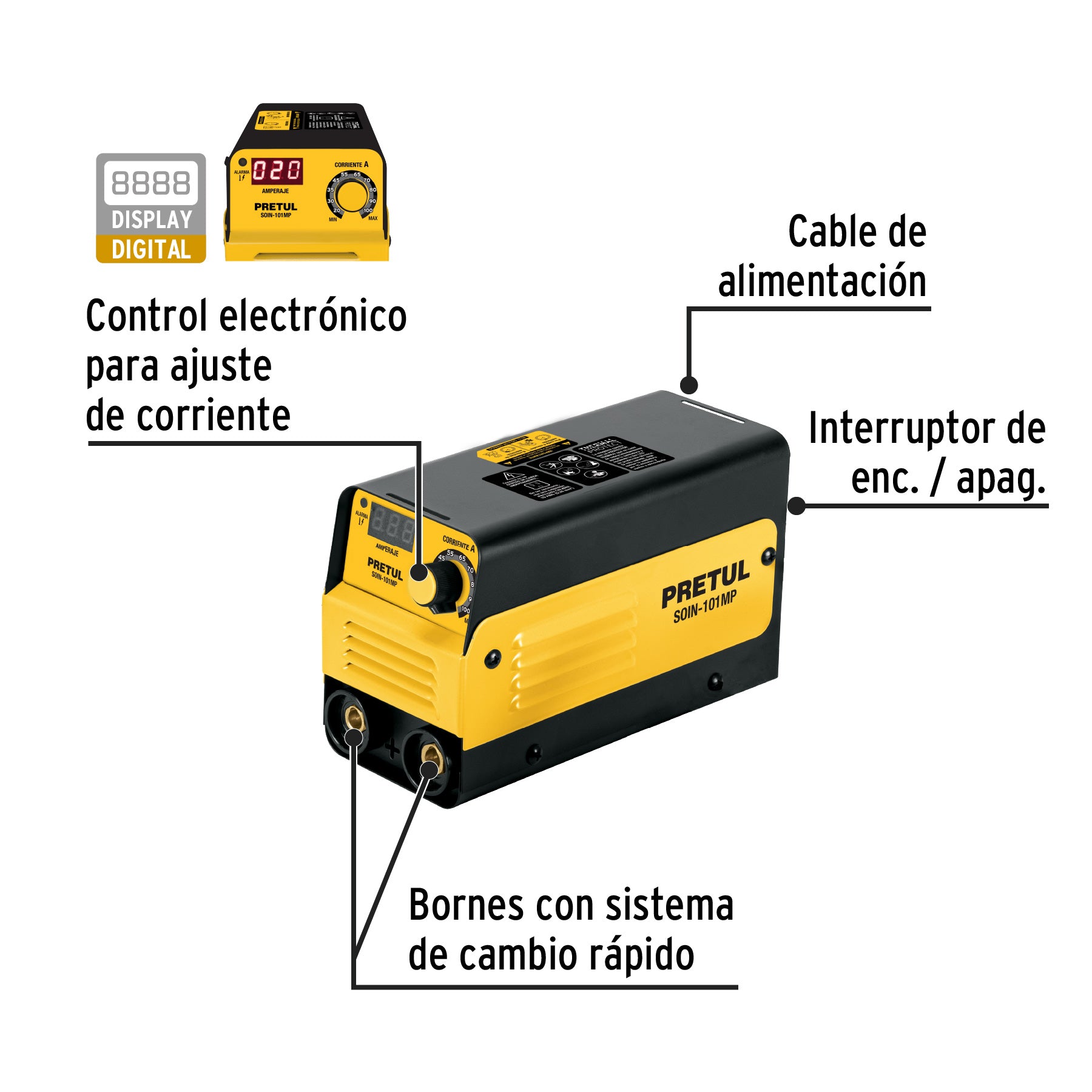 Mini soldadora inversora 100A, 127V, PRETUL