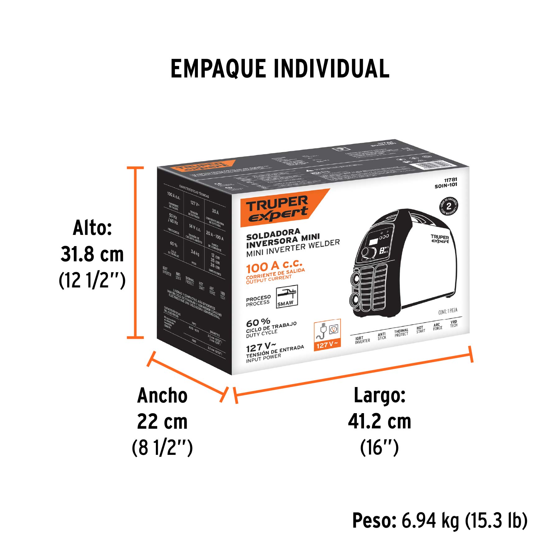 Soldadora inversora 100A, 127V, TRUPER EXPERT - Empaque