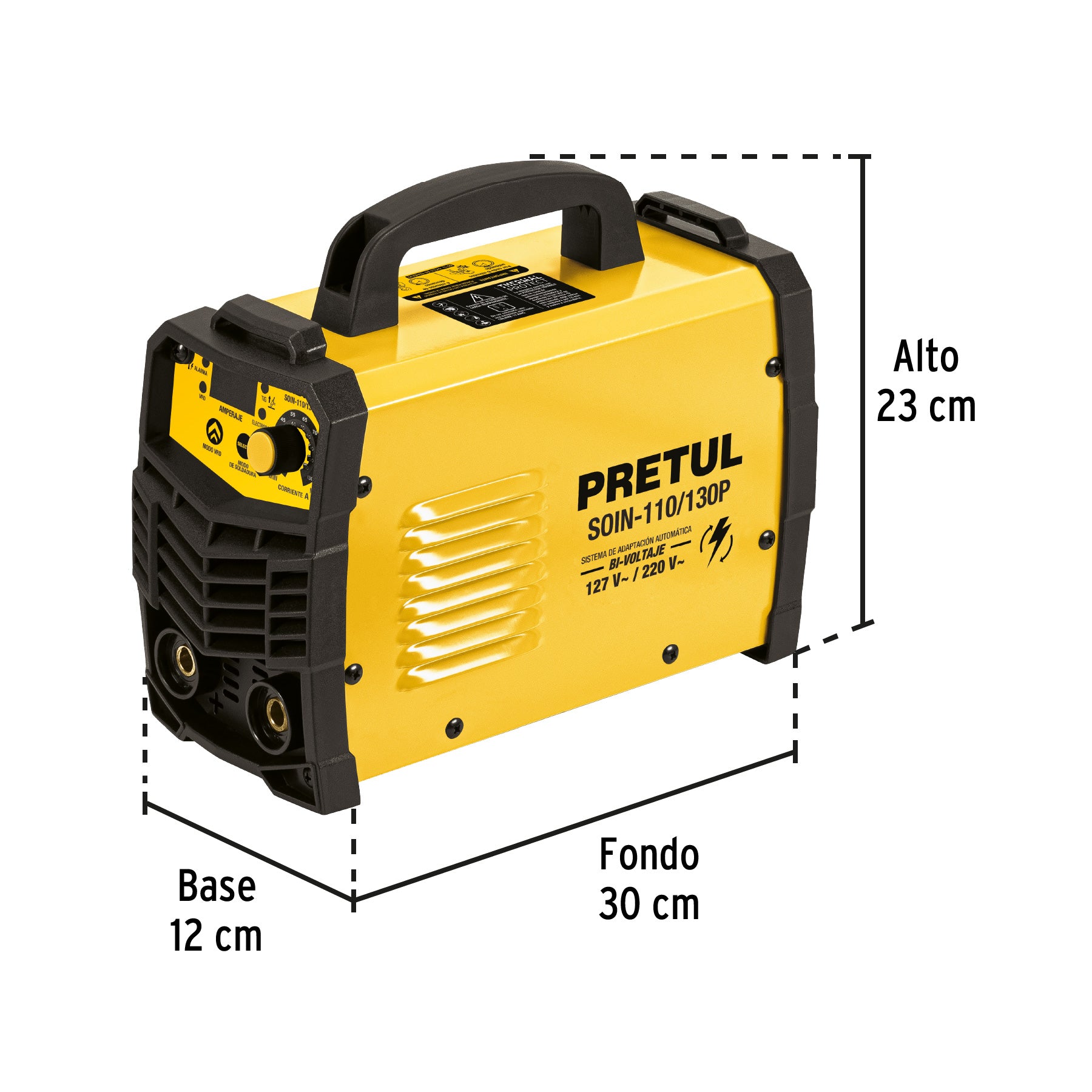 Soldadora inversora 130A, bi-voltaje 127/220V, PRETUL