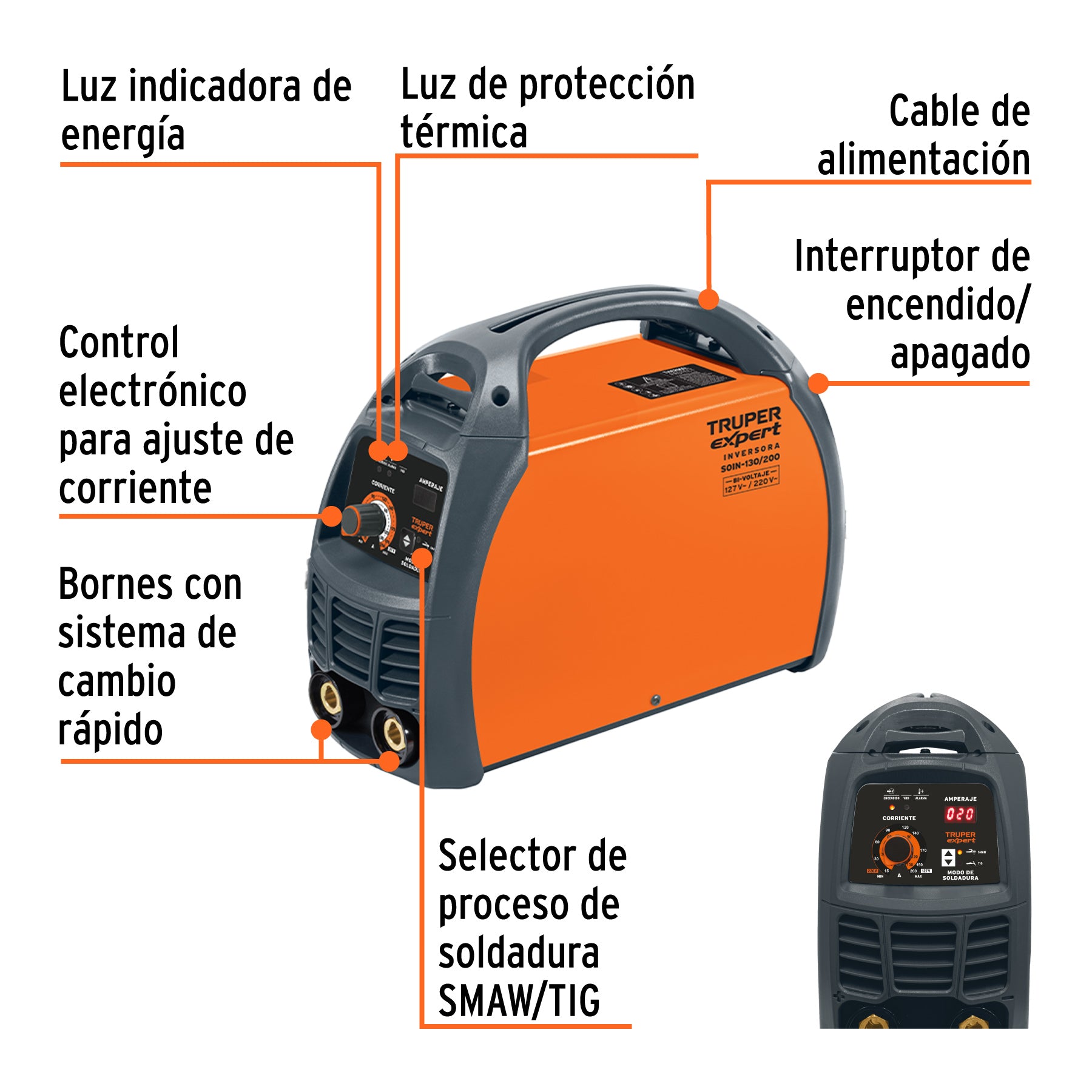 Soldadora inversora 200A, bi-voltaje 127/220V, TRUPER EXPERT