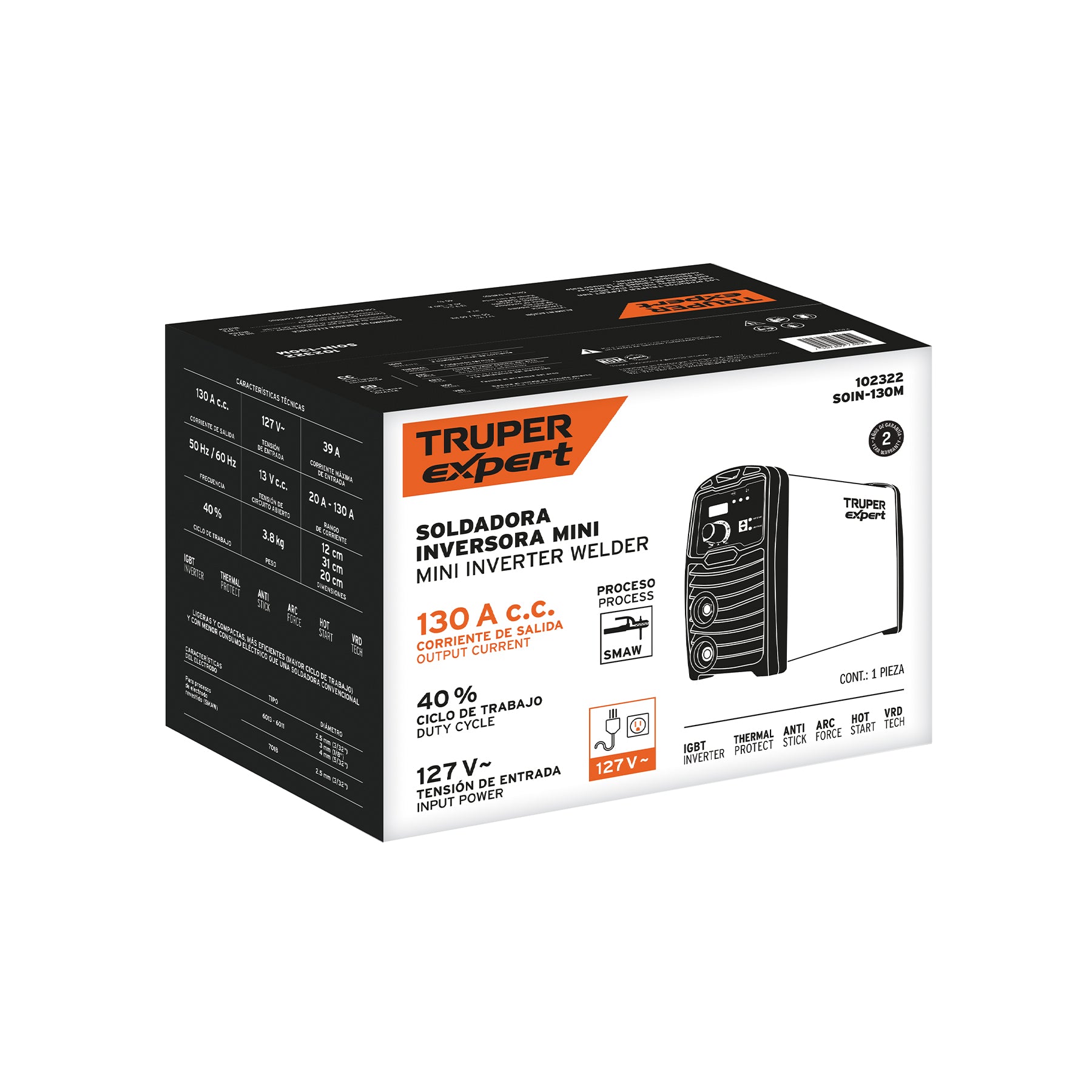Mini soldadora inversora 130A, 127V, TRUPER EXPERT