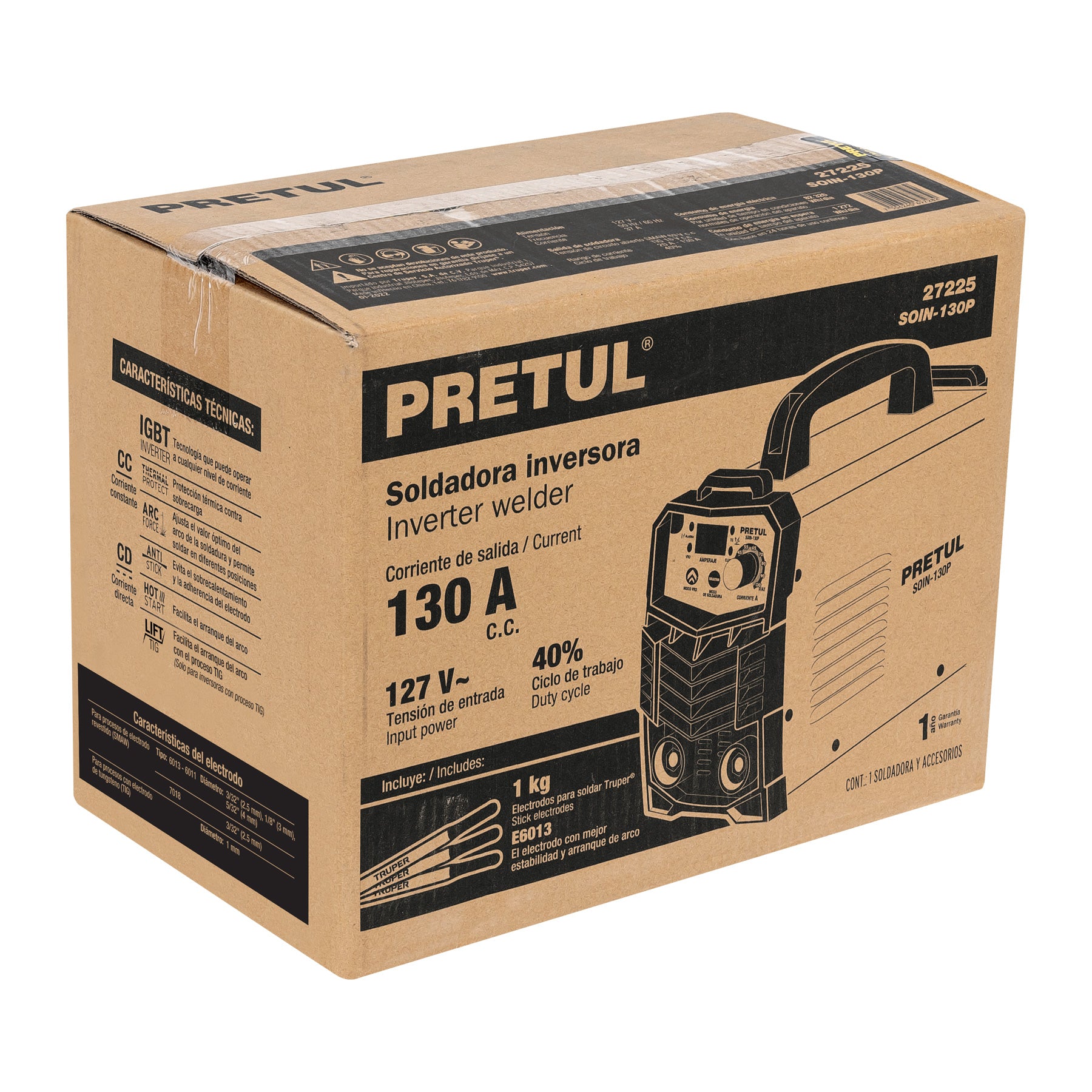 Soldadora inversora 130A, 127V, PRETUL