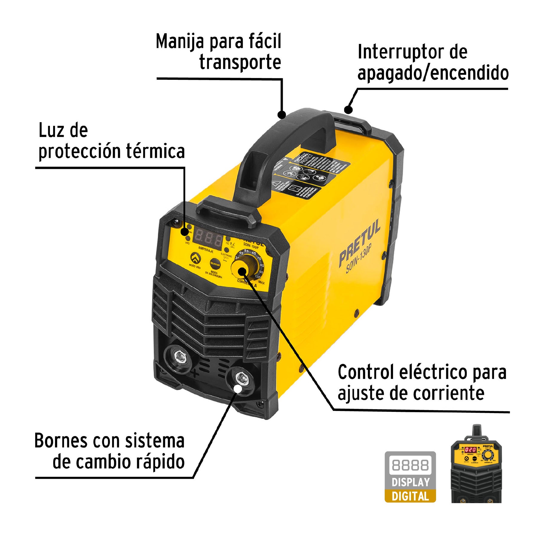 Soldadora inversora 130A, 127V, PRETUL
