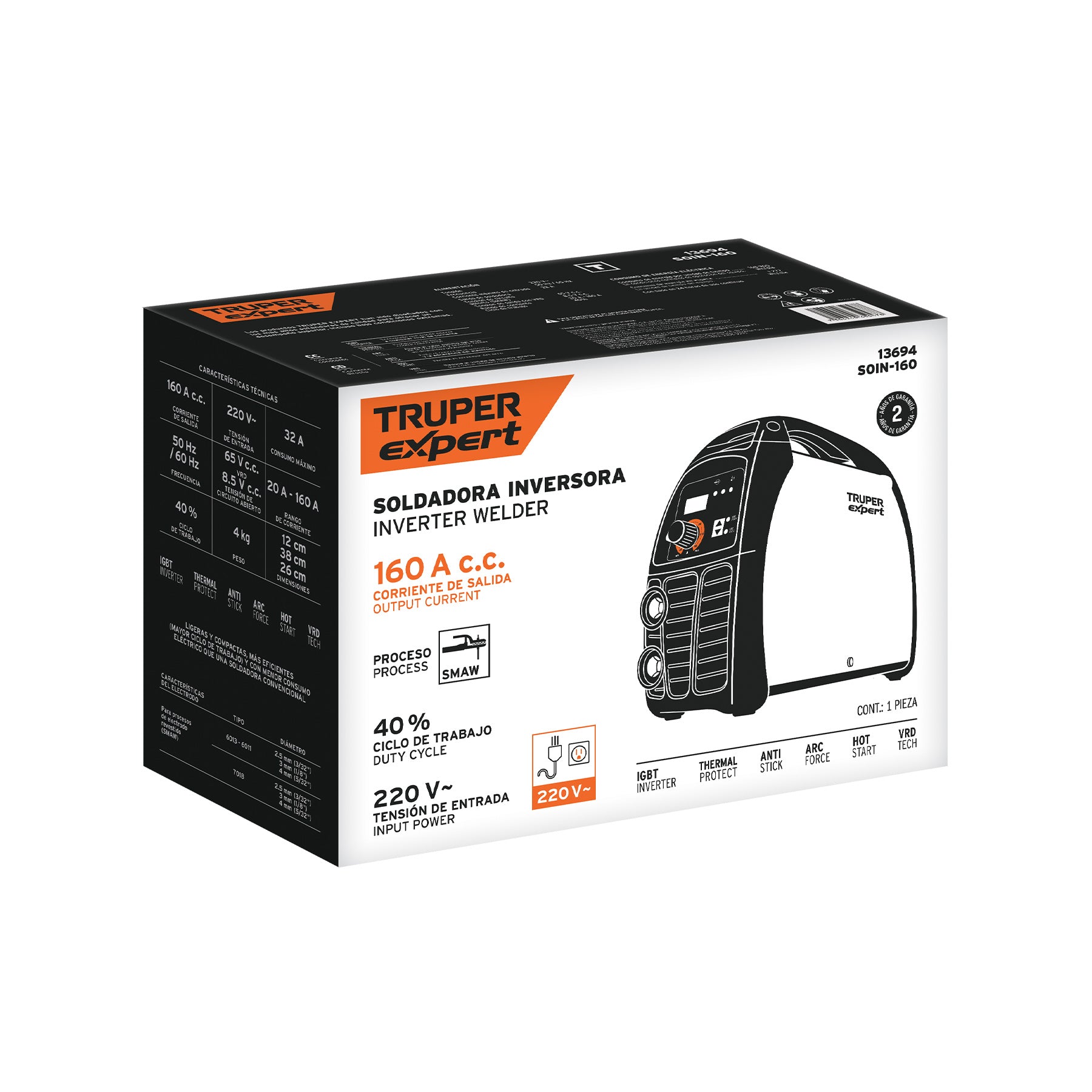 Soldadora inversora 160A, 220V, TRUPER EXPERT
