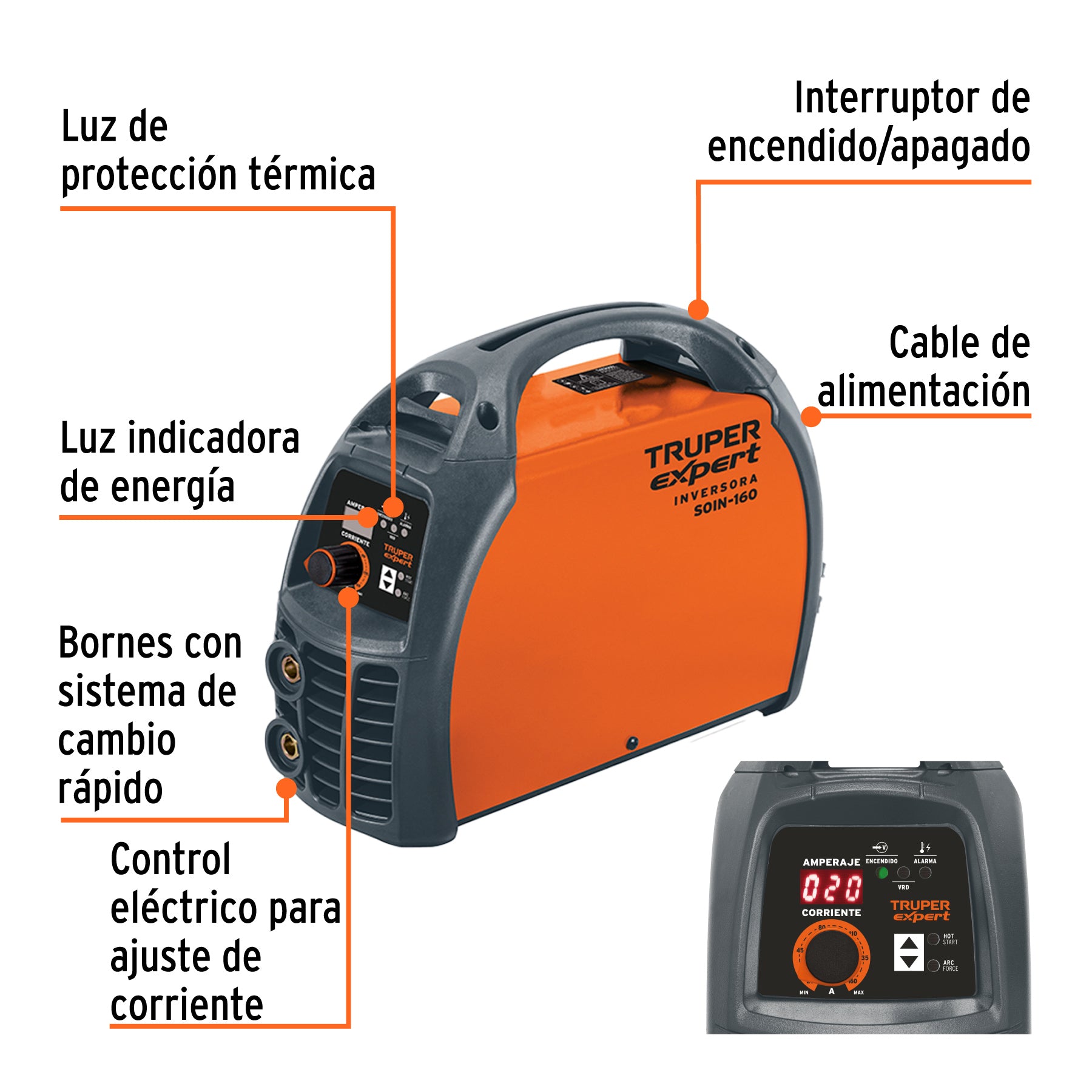 Soldadora inversora 160A, 220V, TRUPER EXPERT