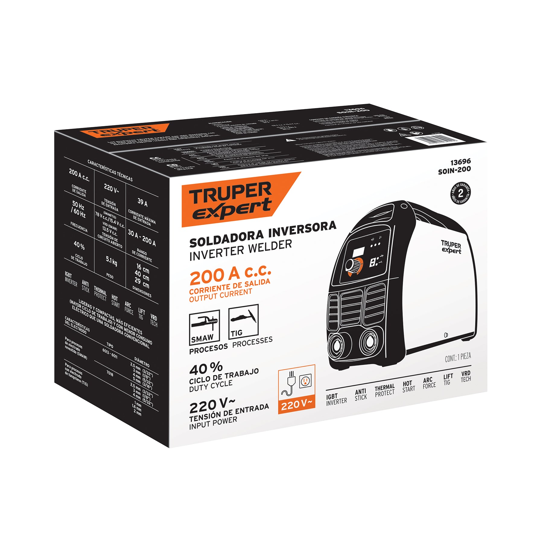Soldadora inversora 200A, 220V, TRUPER EXPERT