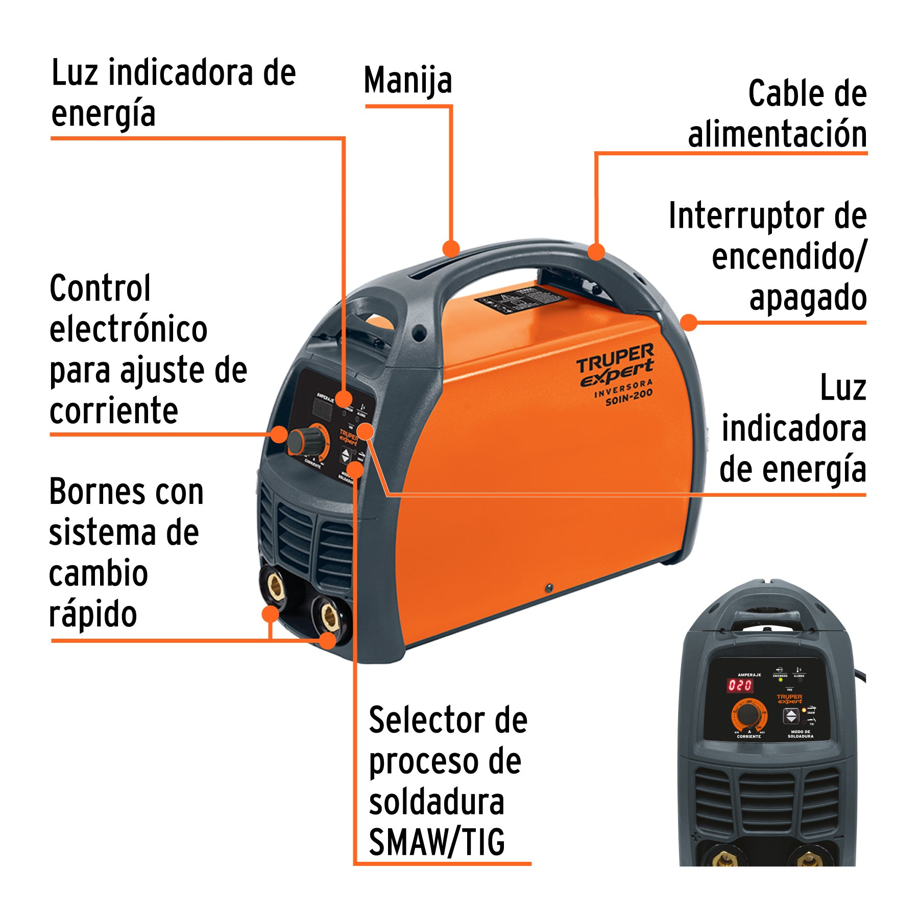 Soldadora inversora 200A, 220V, TRUPER EXPERT