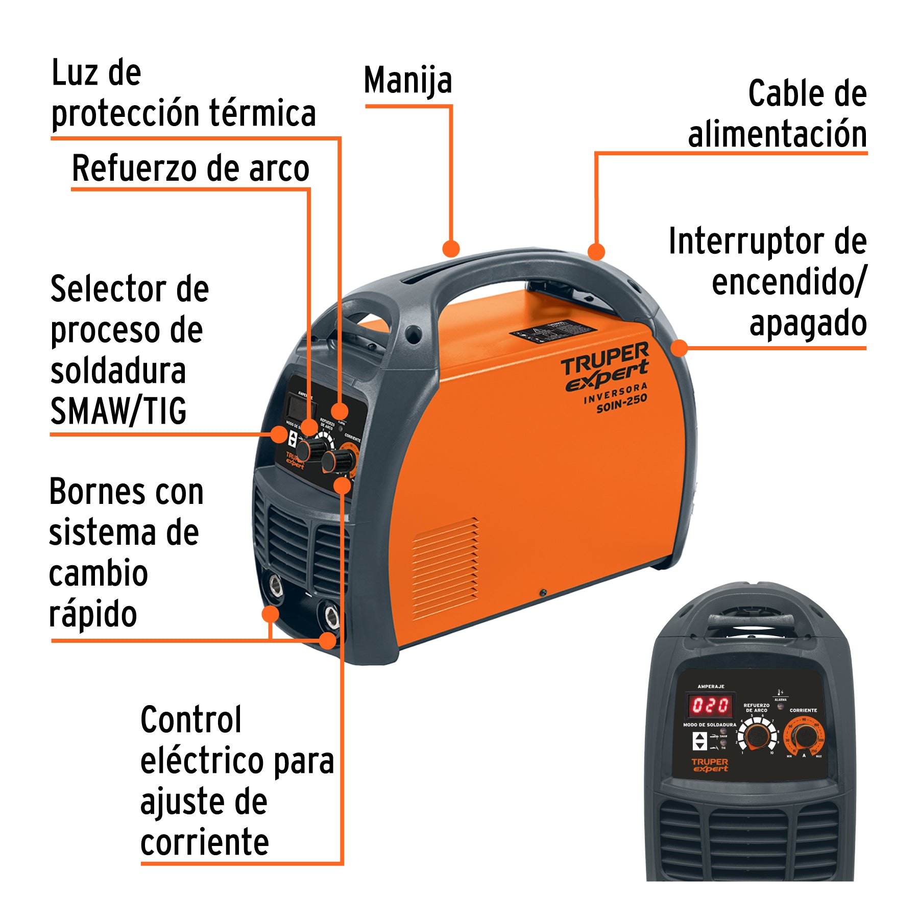 Soldadora inversora 250A, 220V, TRUPER EXPERT
