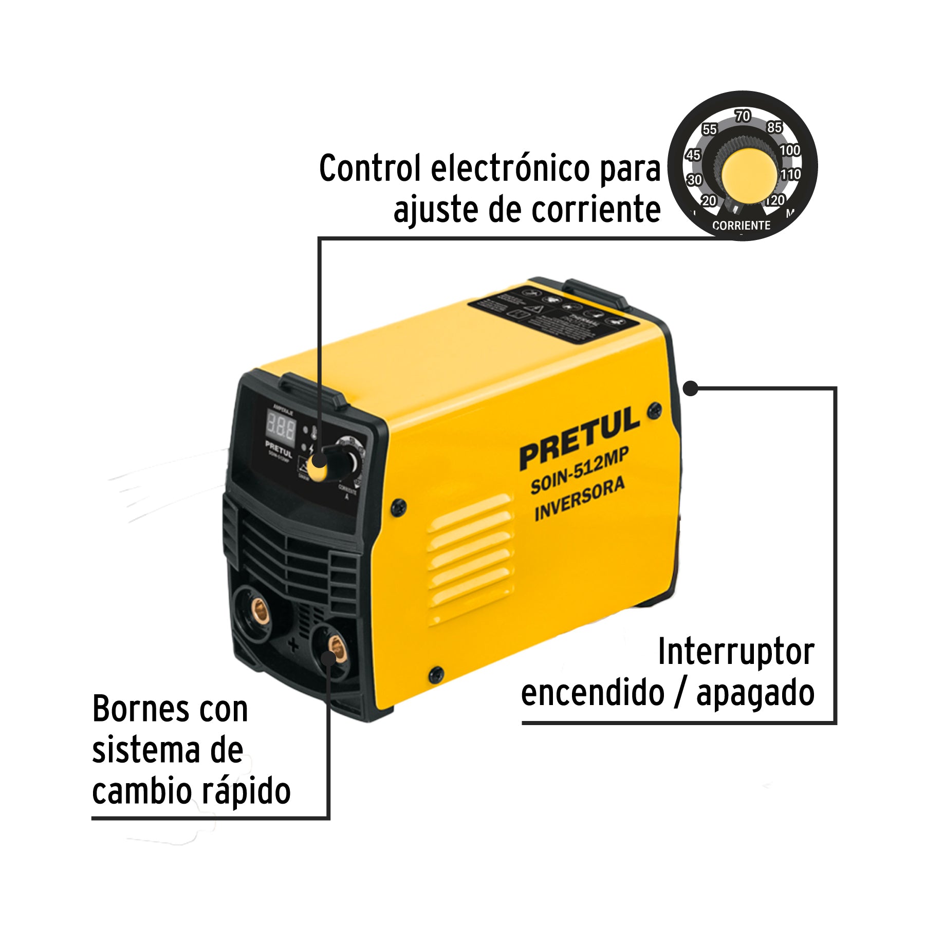 Mini soldadora inversora 120A, 127V, Serie 500, PRETUL