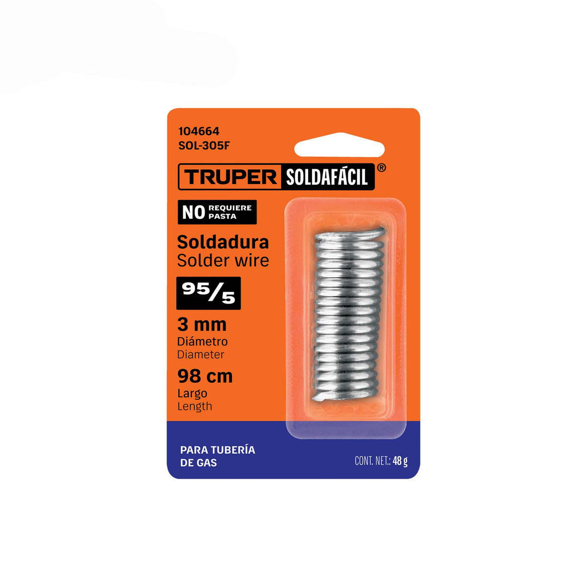 Soldadura 95/5 para tubería de gas, 48 g, SOLDAFÁCIL