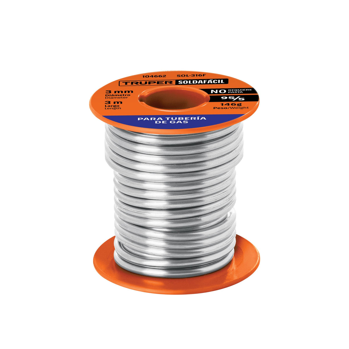 Soldadura 95/5 para tubería de gas, 158 g, SOLDAFÁCIL
