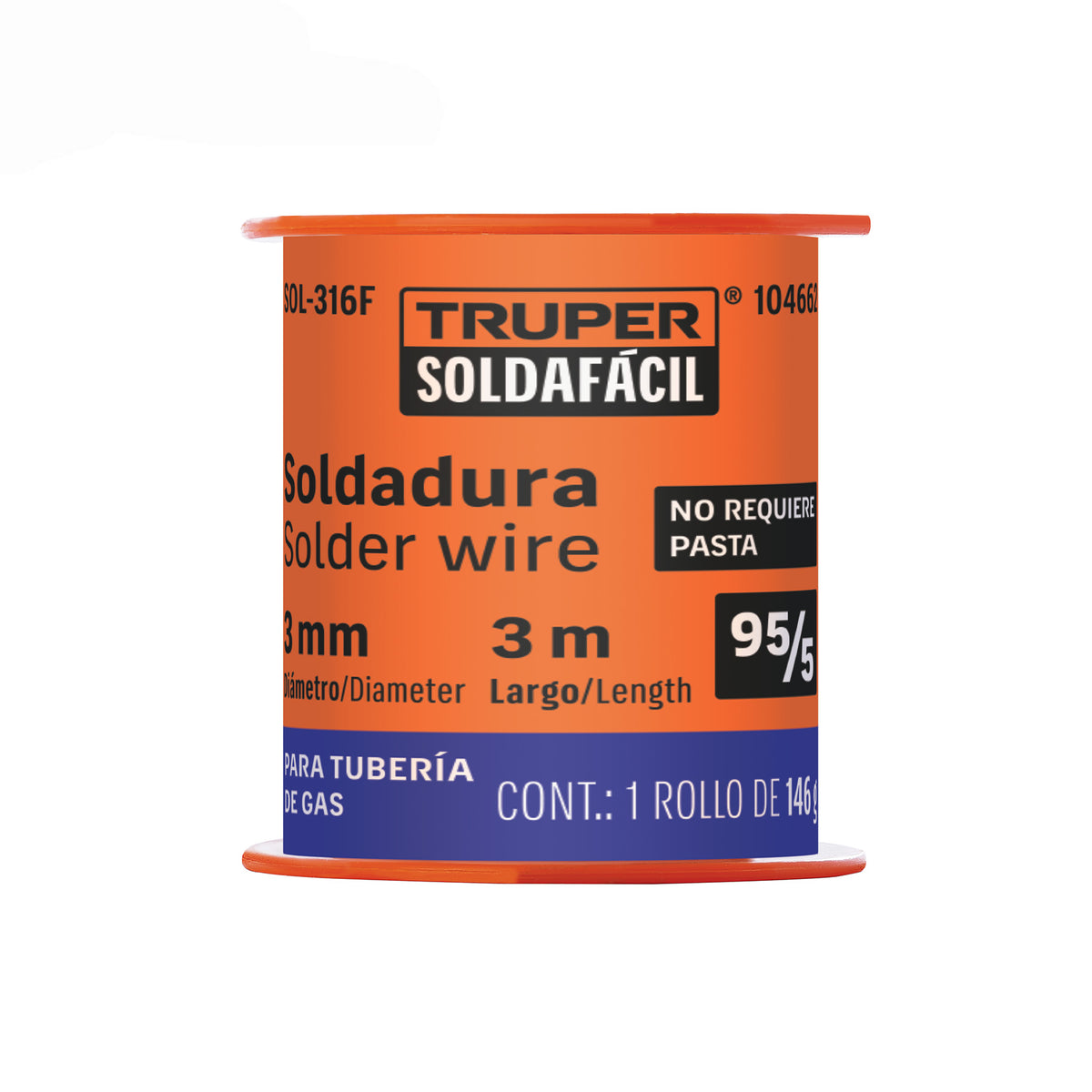 Soldadura 95/5 para tubería de gas, 158 g, SOLDAFÁCIL