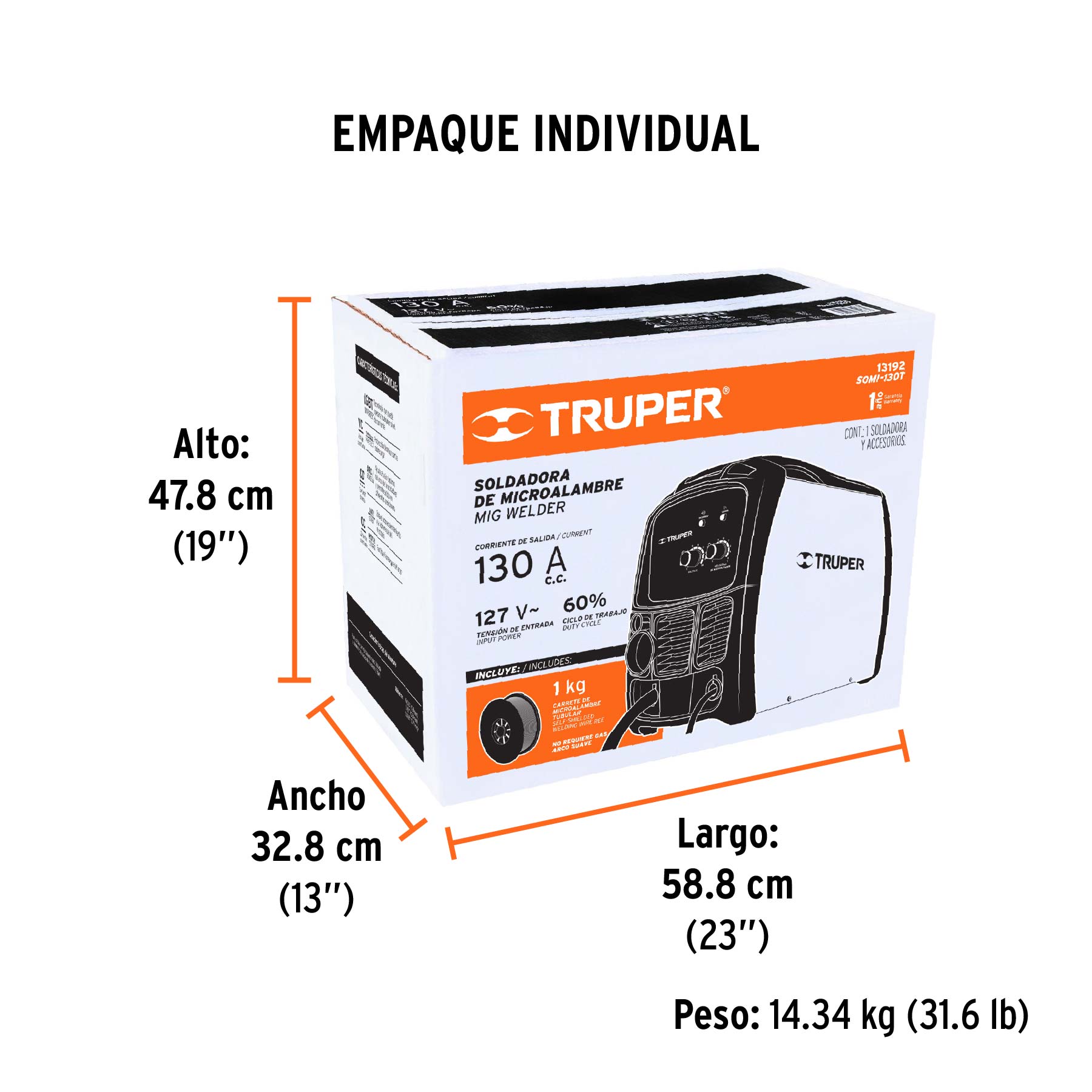 Soldadora para microalambre, 130A, TRUPER - Empaque