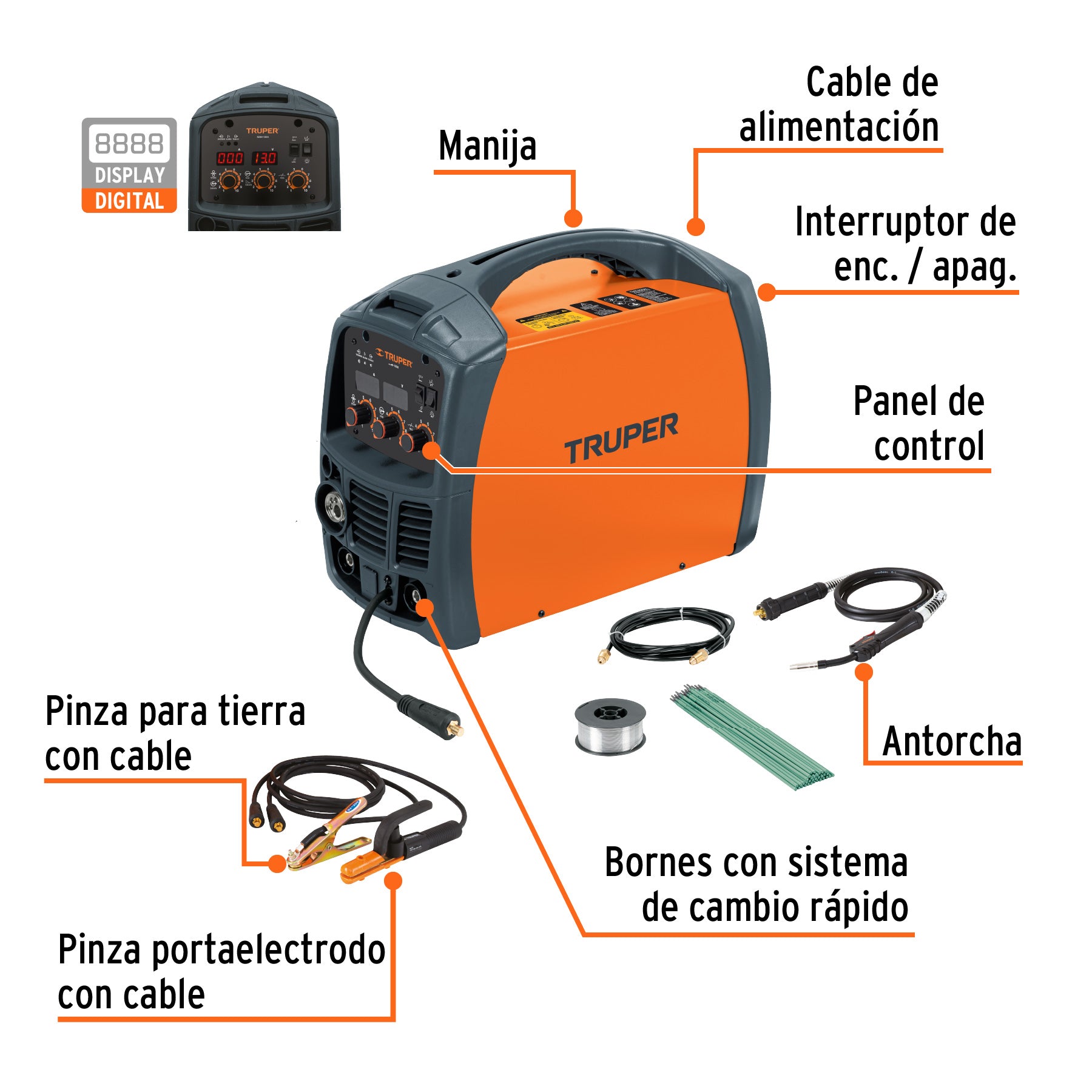 Soldadora para microalambre y electrodo, 130A, TRUPER