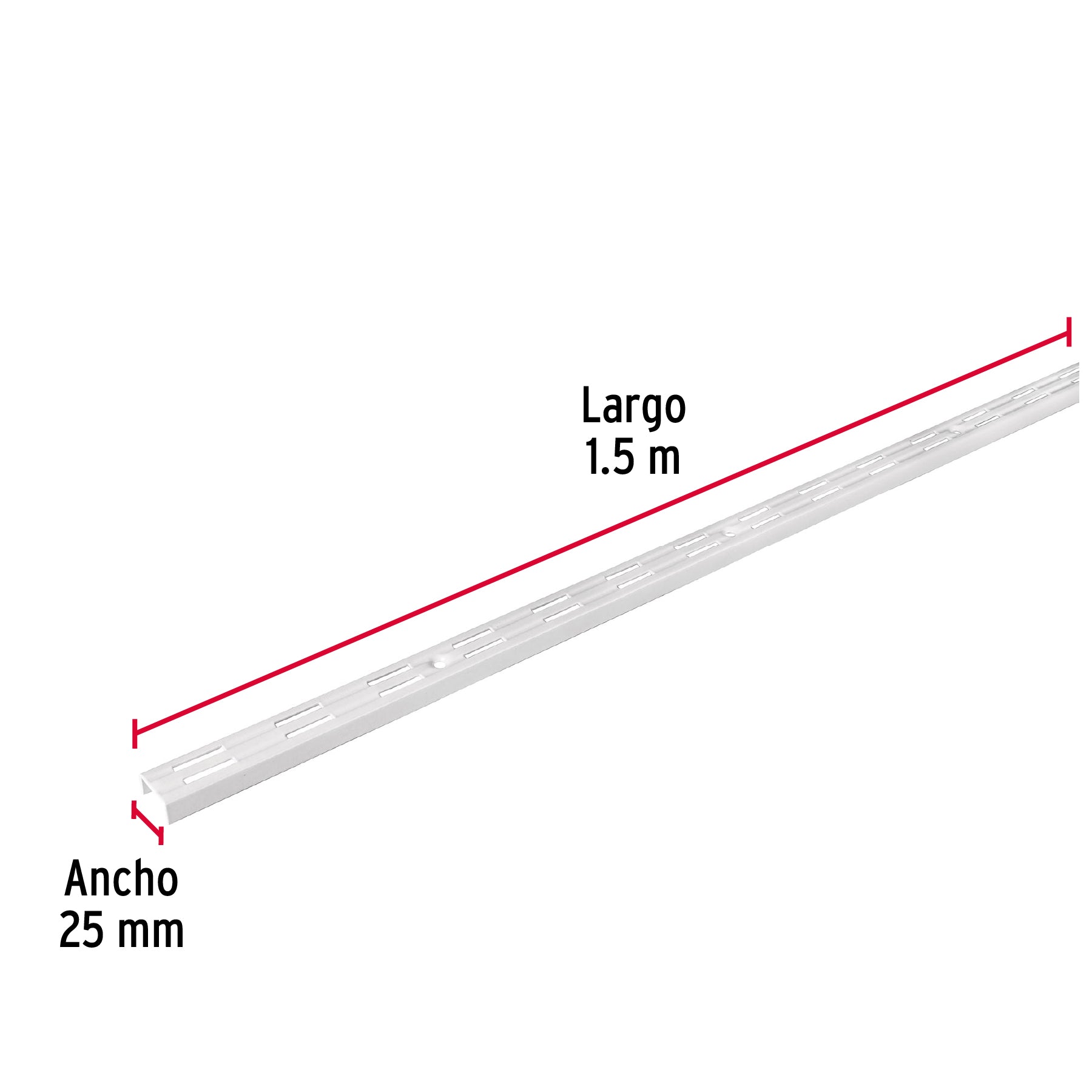 Cremallera doble blanca para ménsulas planas, 1.5m, FIERO