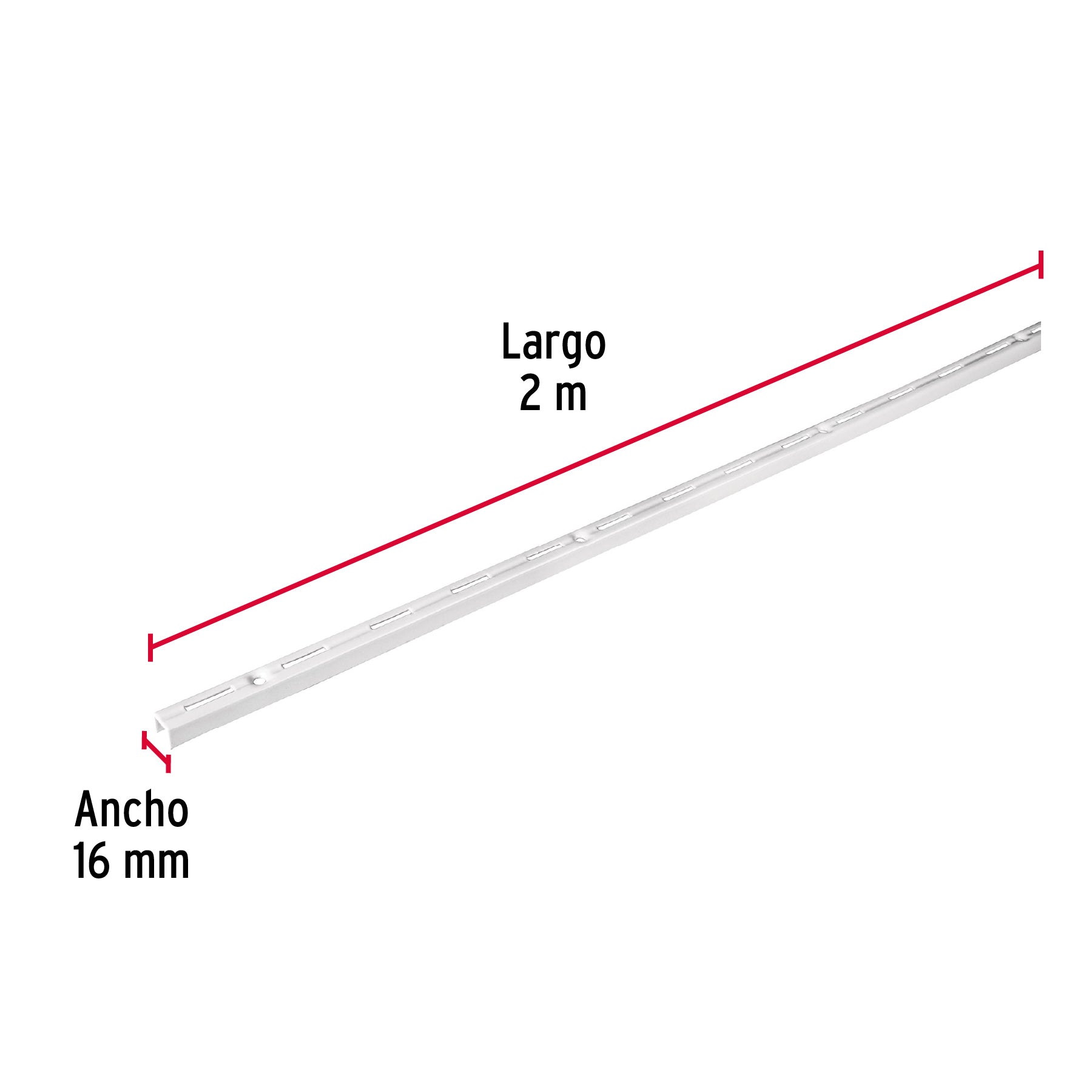 Cremallera sencilla blanca para ménsulas planas, 2m, FIERO
