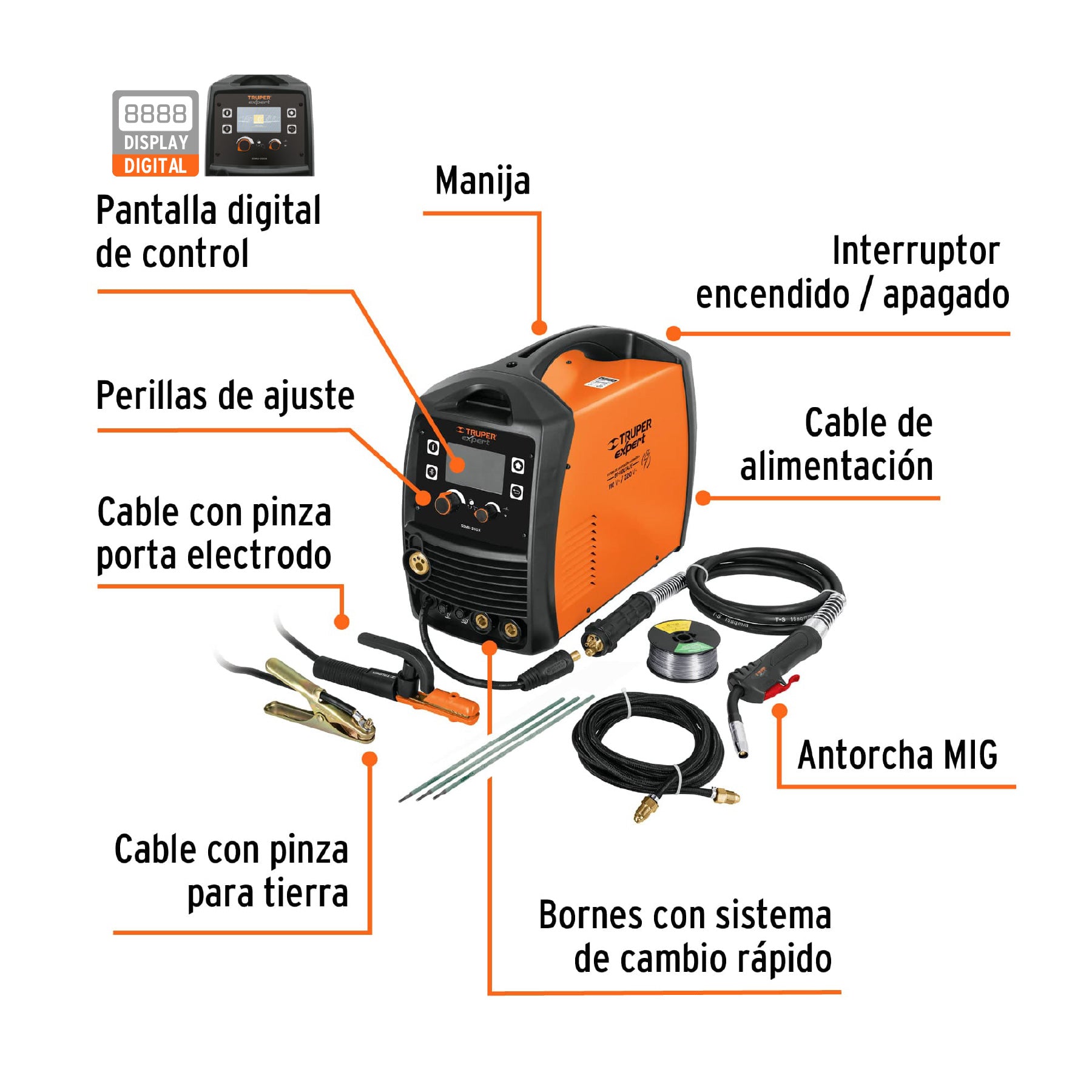 Soldadora multiproceso de 200 A, TRUPER EXPERT