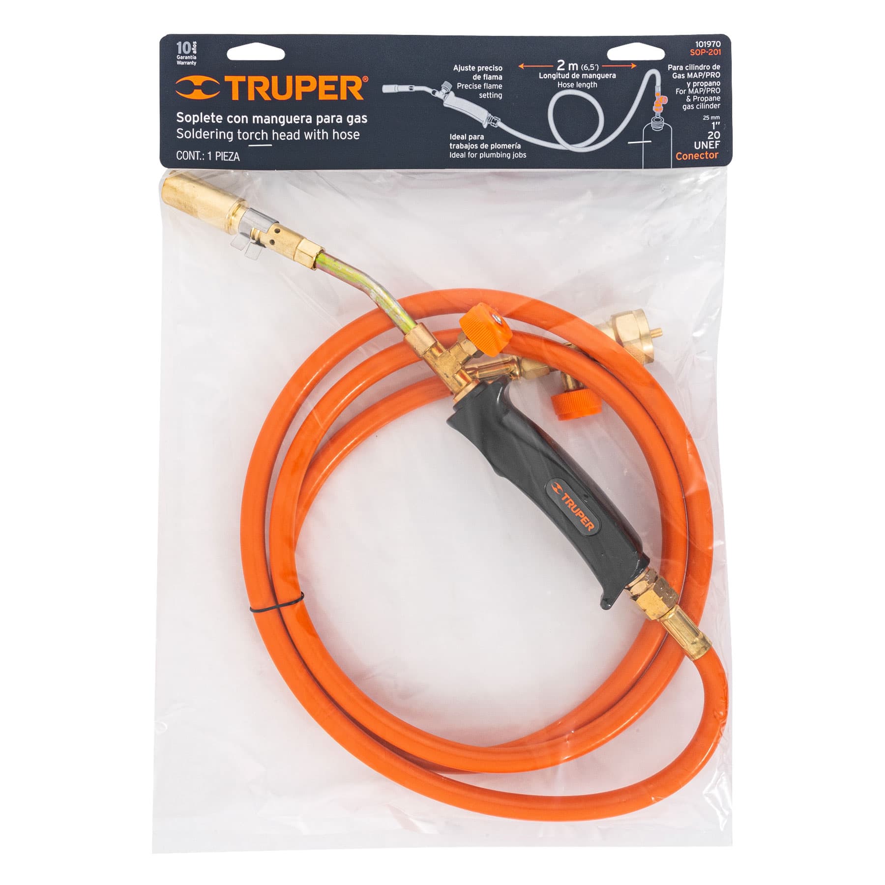Soplete de acero, con manguera de 2 m, rosca 1/2", TRUPER