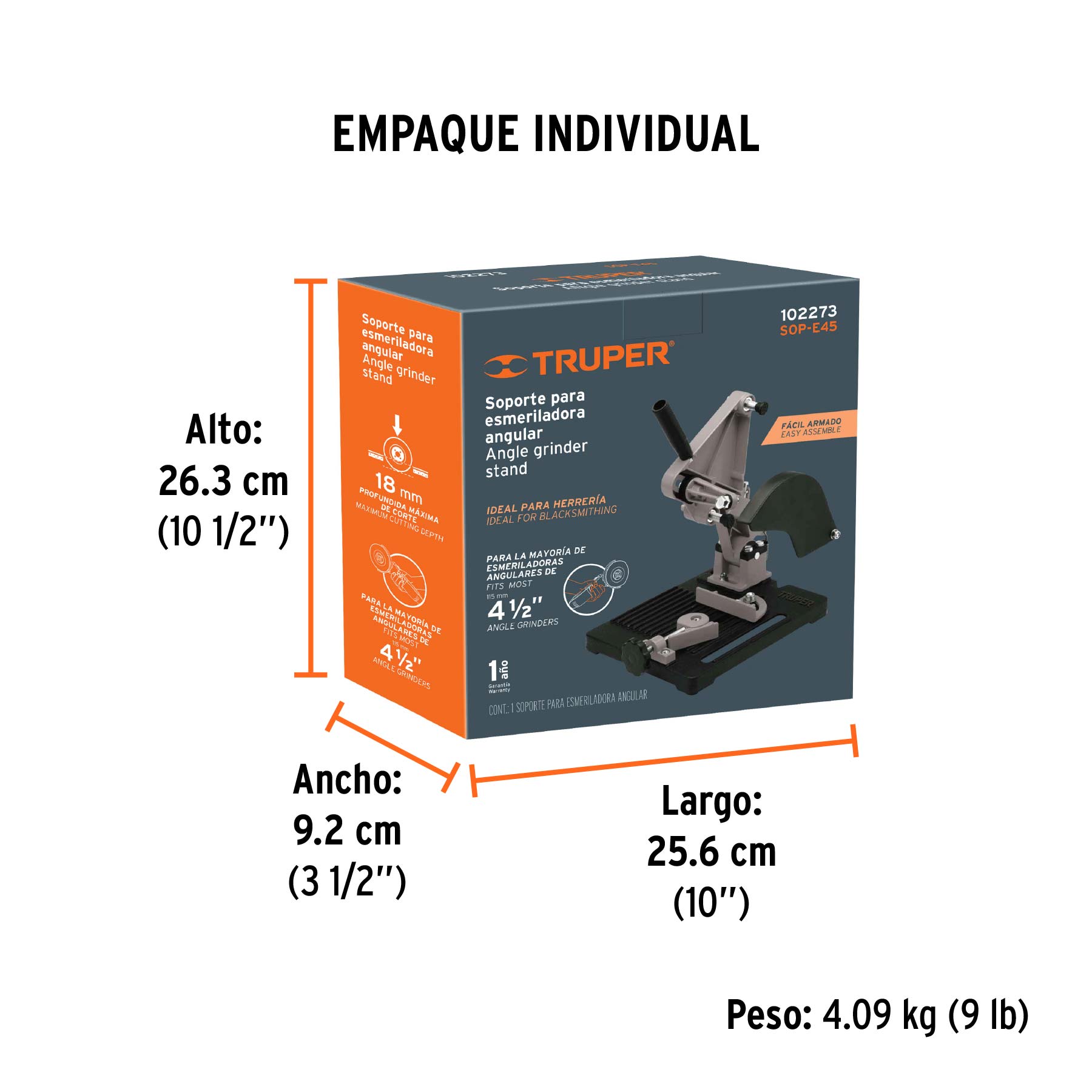 Soporte para esmeriladora angular de 4 1/2", TRUPER - Empaque