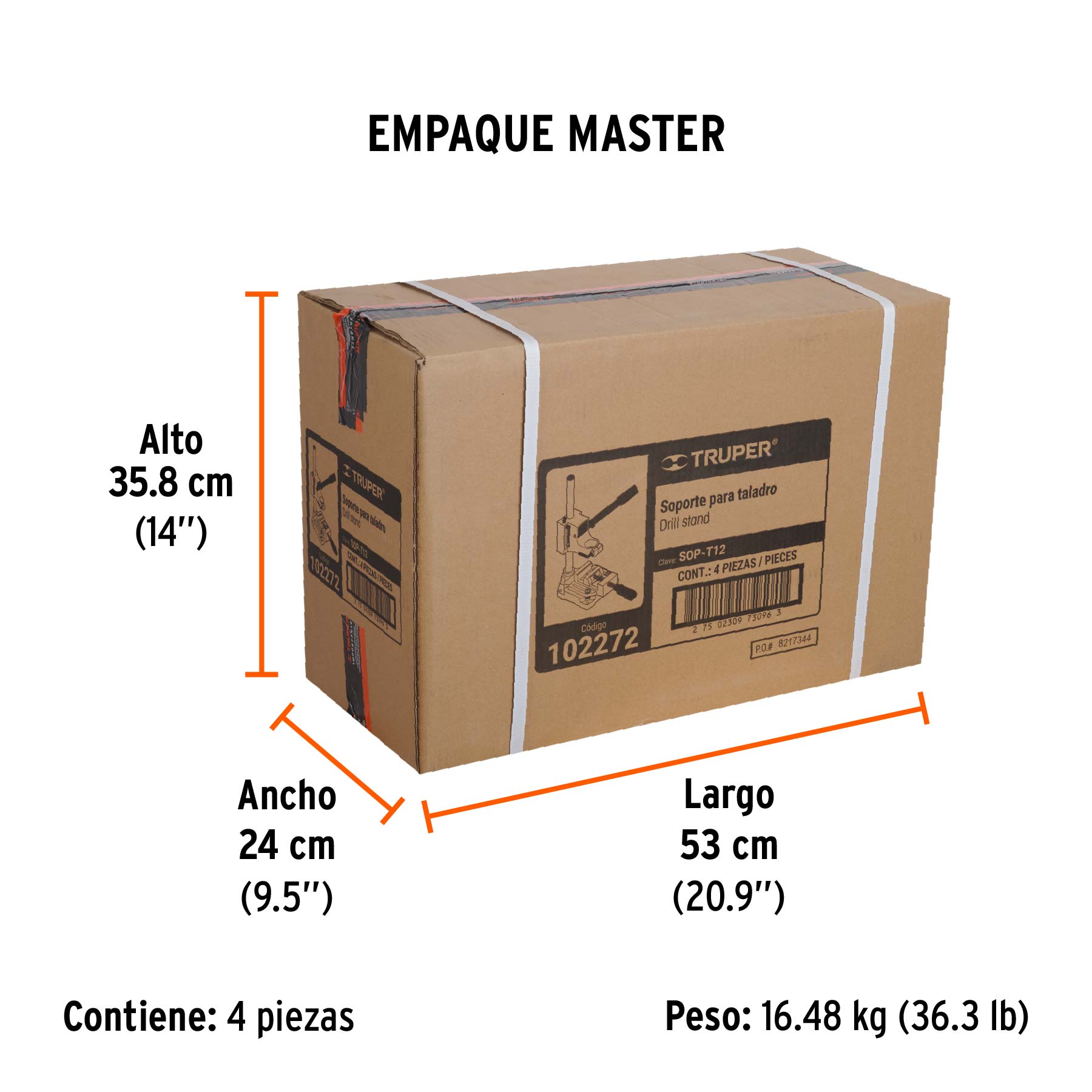 Soporte vertical para taladro 3/8"-1/2", TRUPER - Empaque